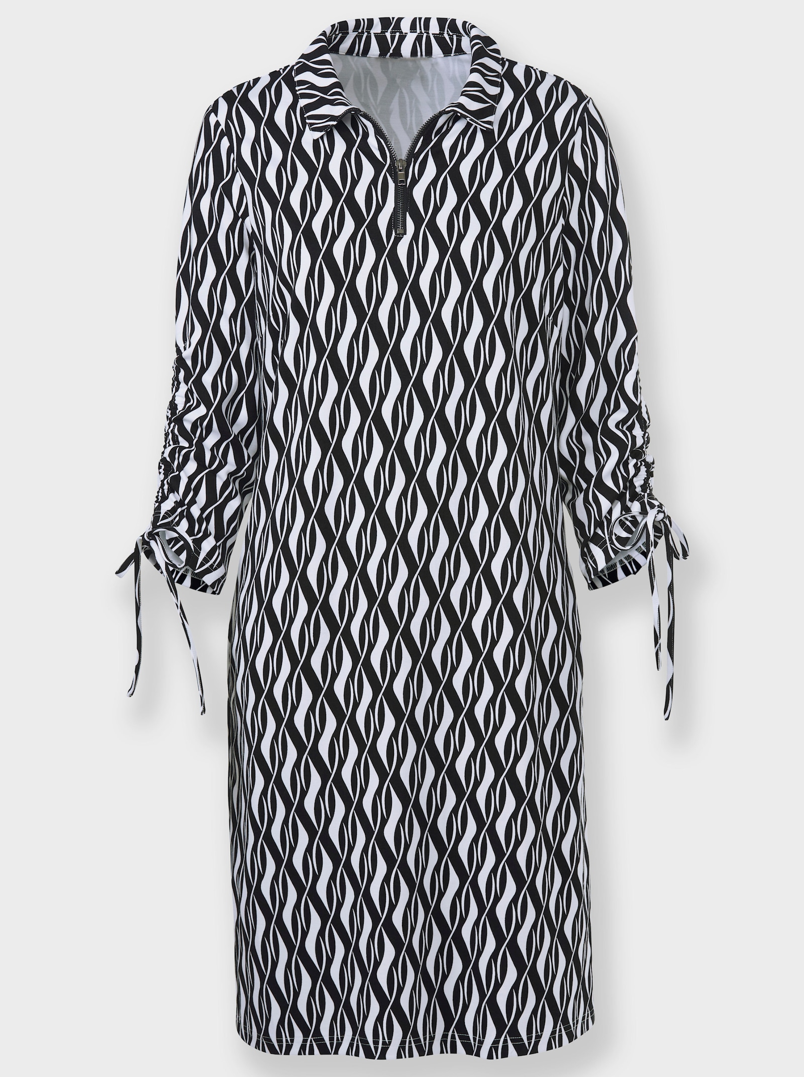 heine Jerseykleid mit Ärmel-Raffungen - schwarz-weiß-bedruckt