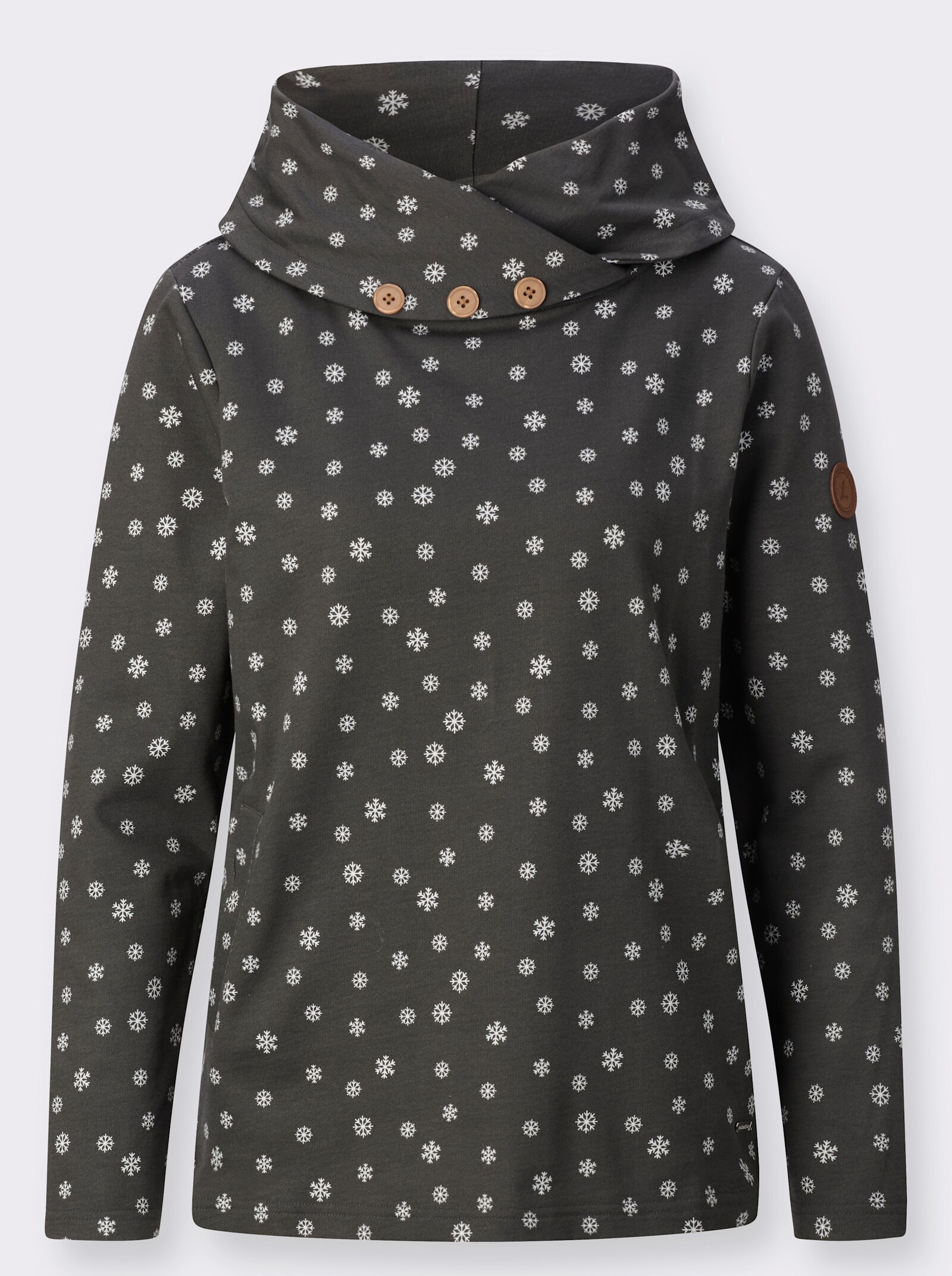 Rollkragenshirt mit Schneeflocken bedruckt - graphit-weiß-bedruckt