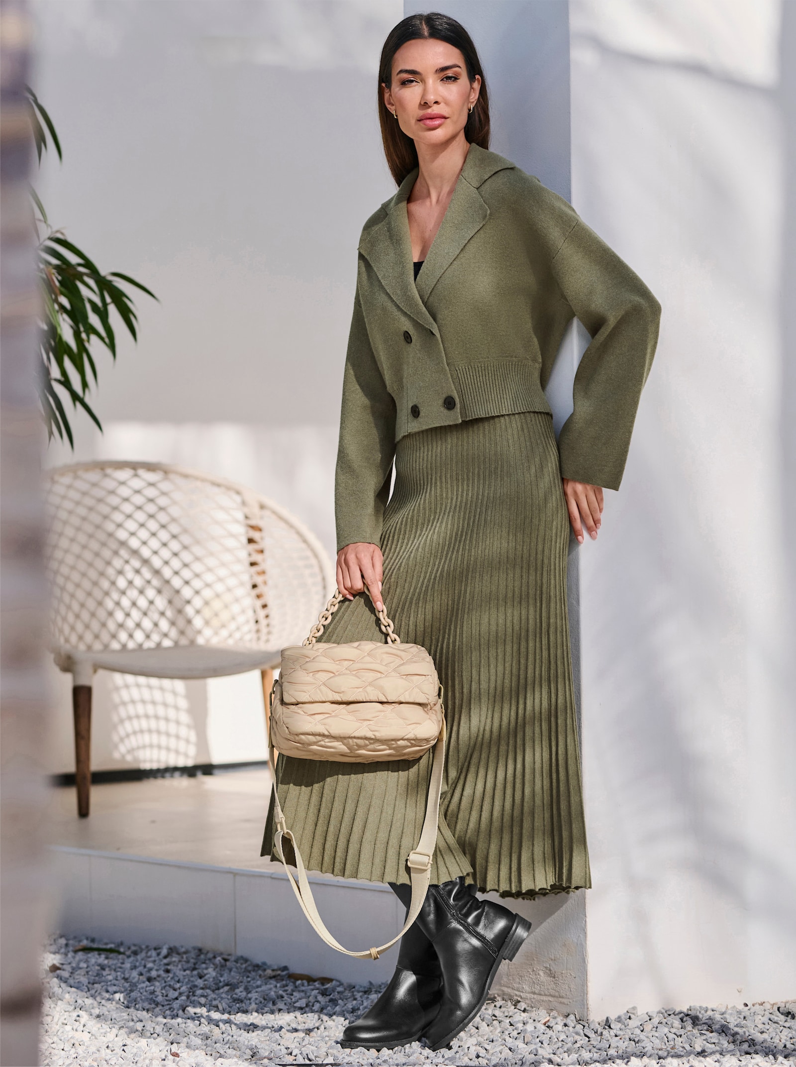 heine Vest met dubbele rij knopen - kaki gemêleerd