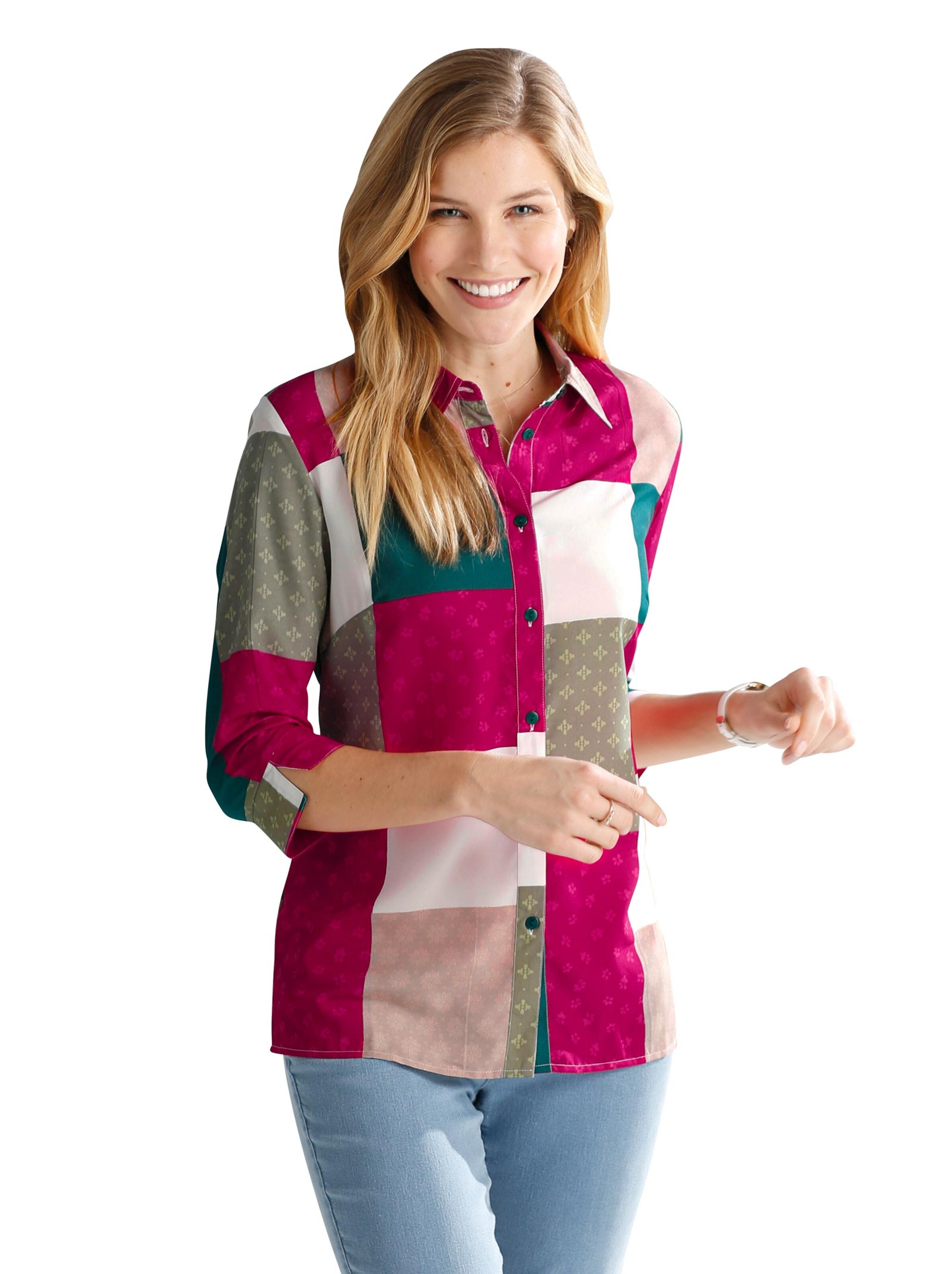 Bluse - tanne-dunkelrot-bedruckt