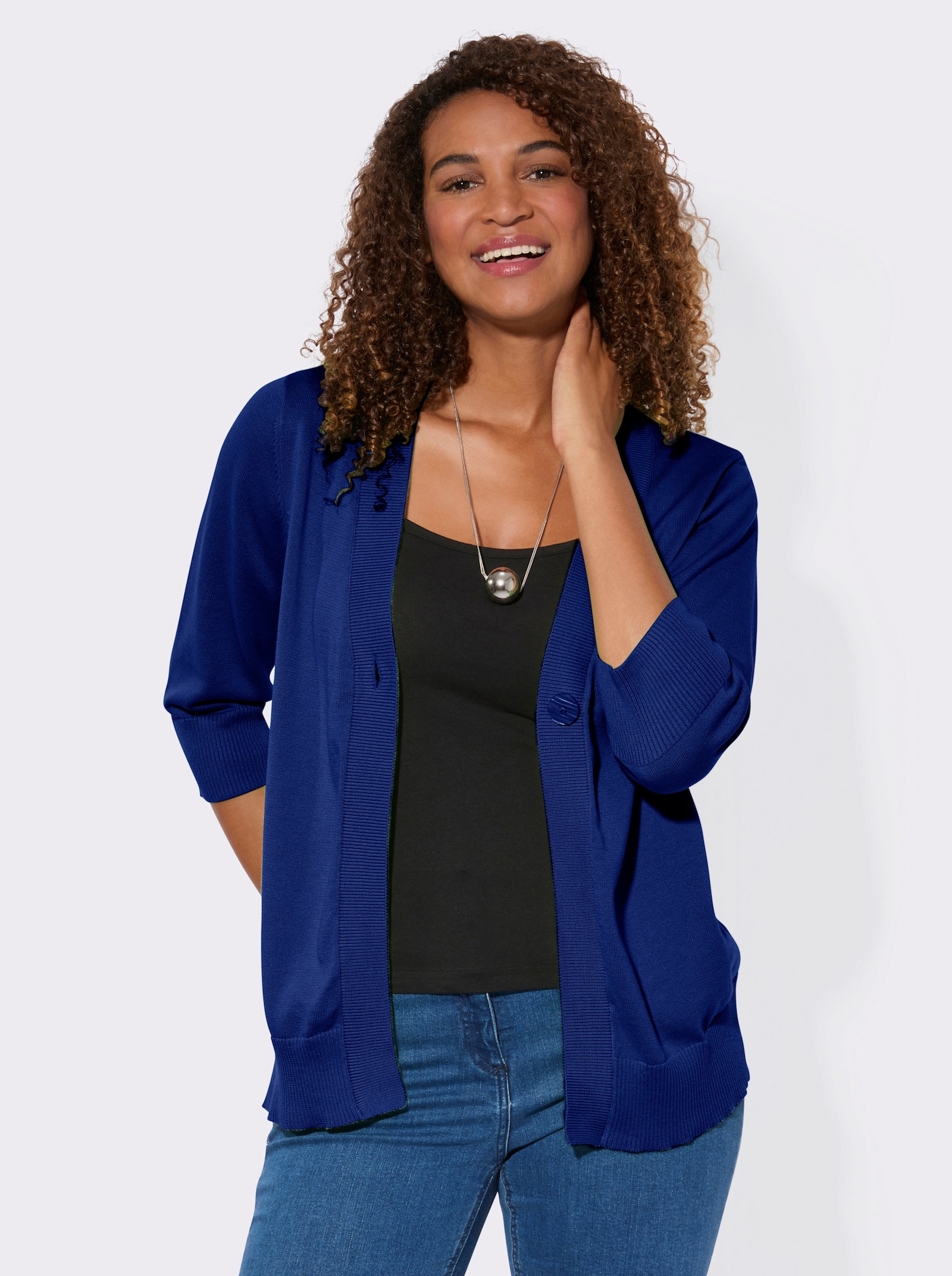 Feinstrickjacke mit gerippten Abschlüssen - royalblau