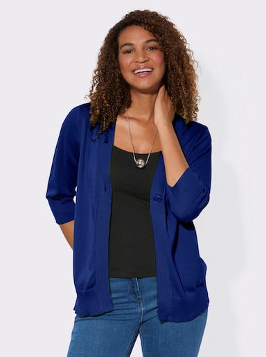Feinstrickjacke mit gerippten Abschlüssen - royalblau