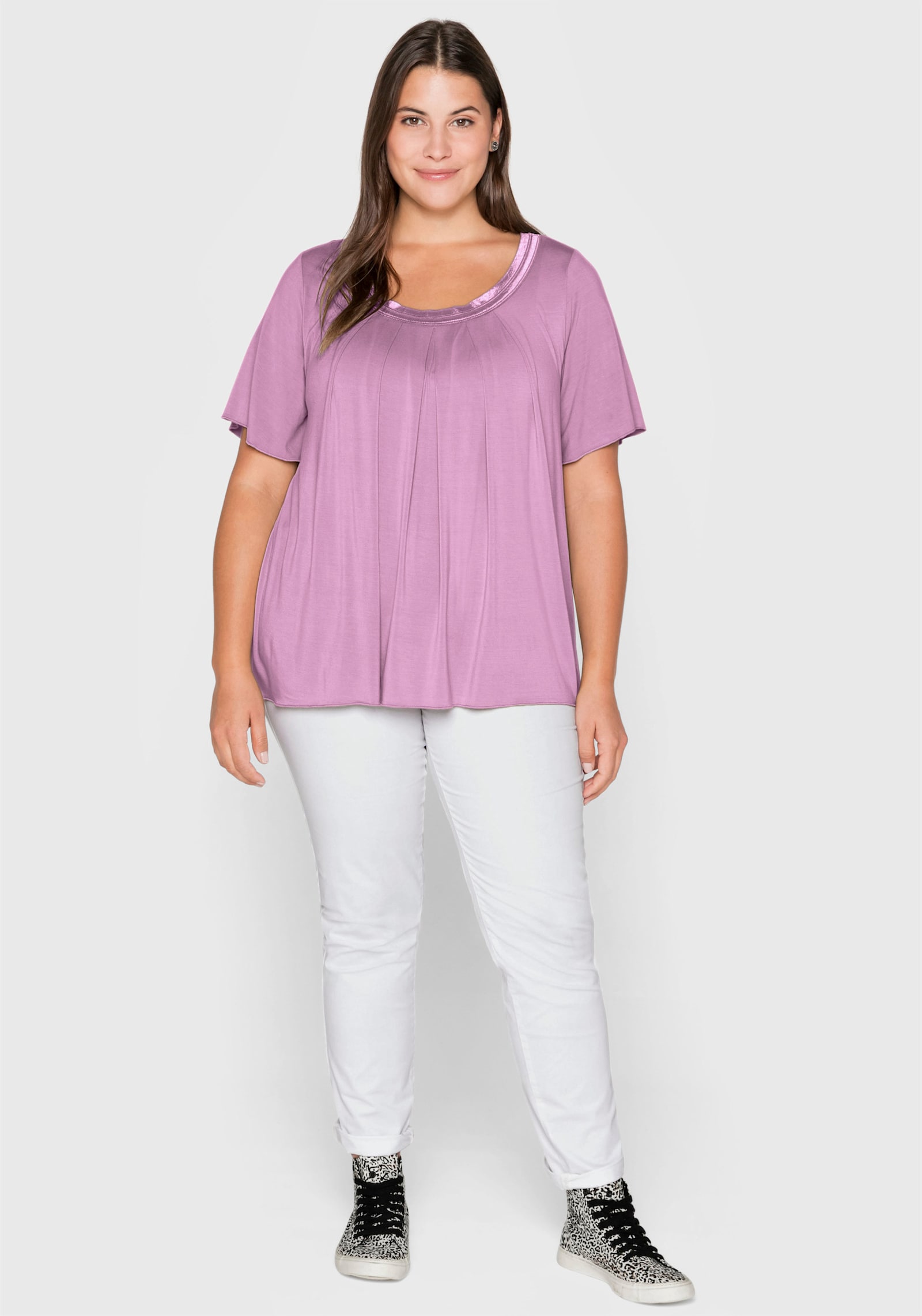 sheego Shirt mit Kellerfalte vorn - orchidee