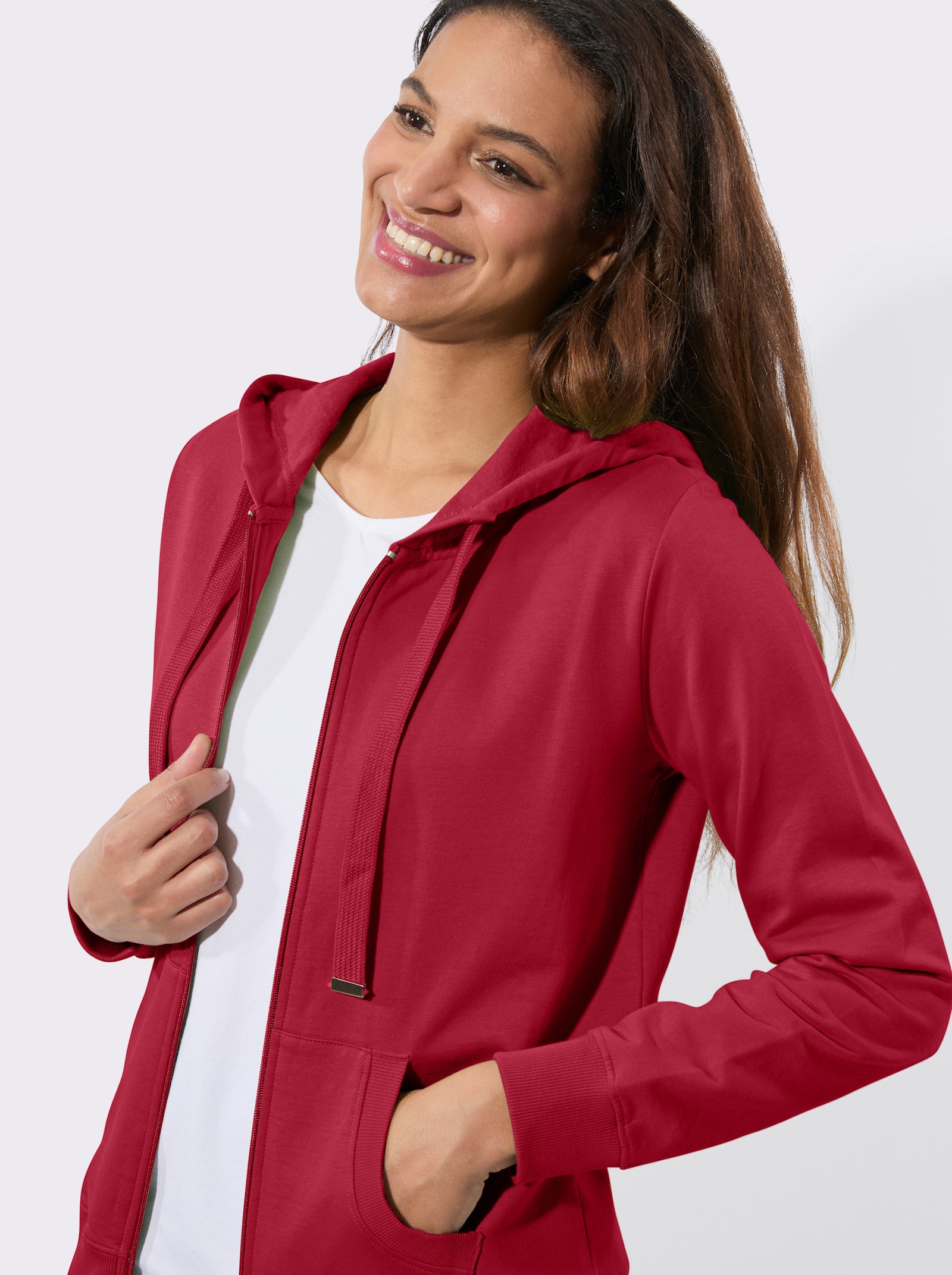 Sweatjacke mit Känguru-Taschen - rot