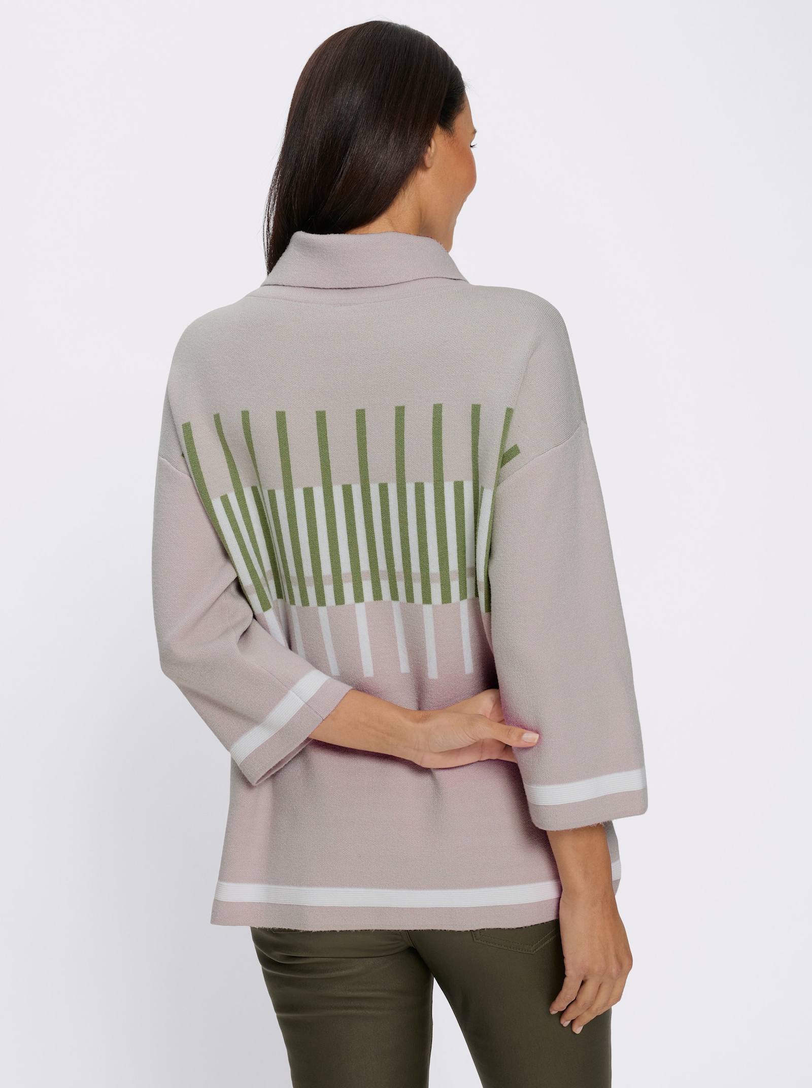 heine 3/4 Arm-Pullover mit Grafik-Muster - hellgrau-eucalyptus-gemustert