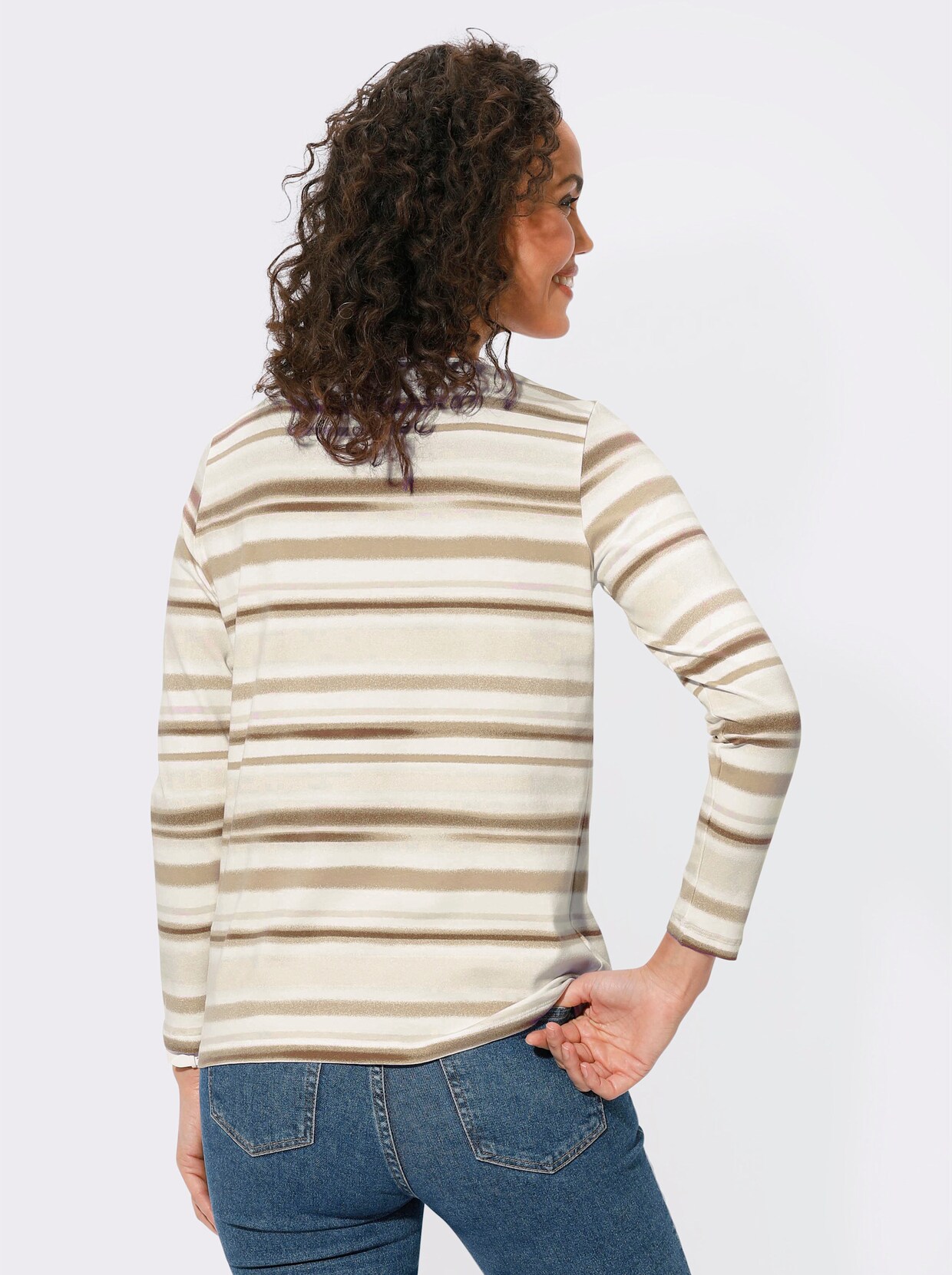 Shirt met lange mouwen - chocolade/ecru gestreept