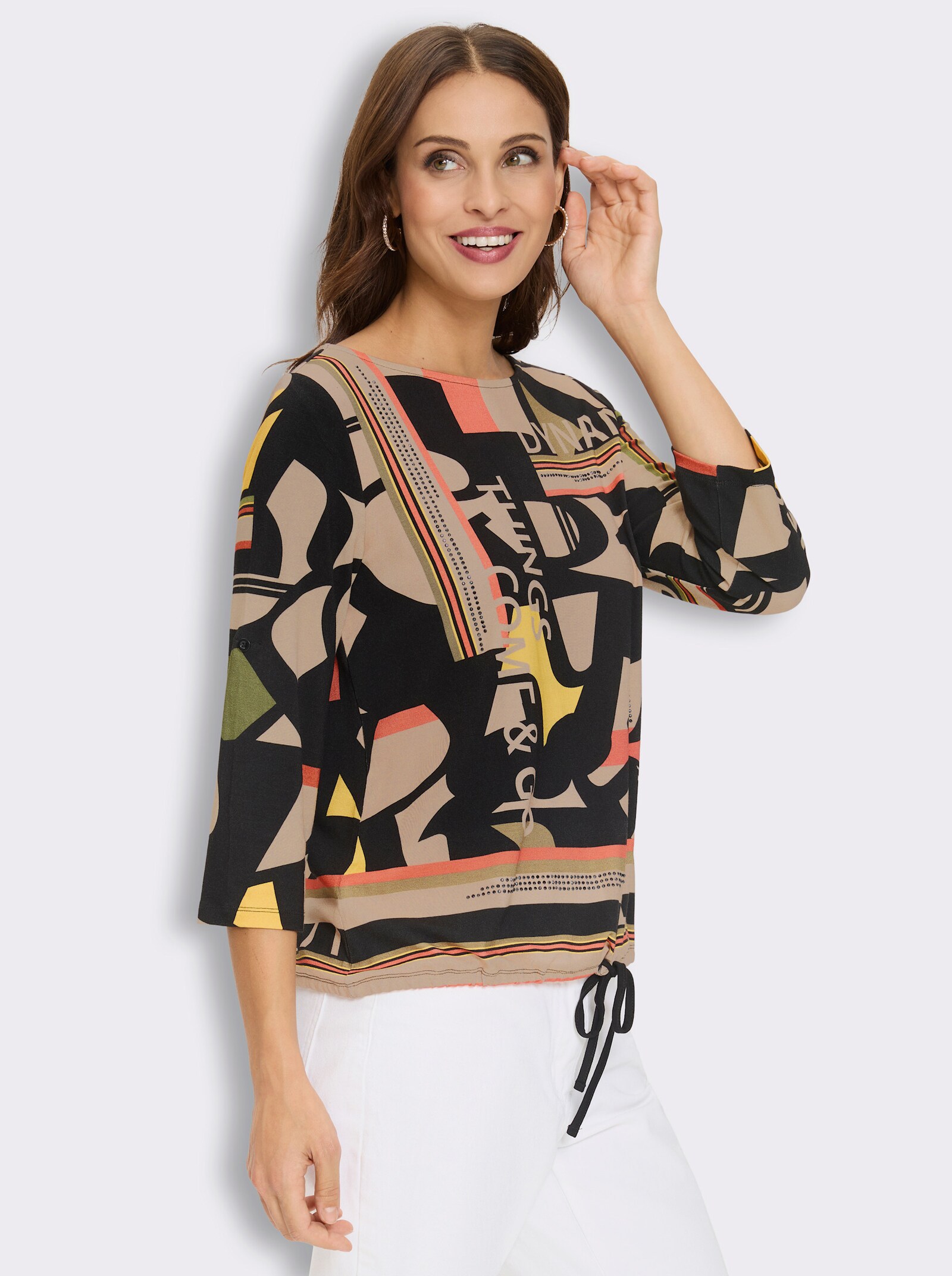 Print-Shirt mit Krempelärmeln - schwarz-sand-bedruckt