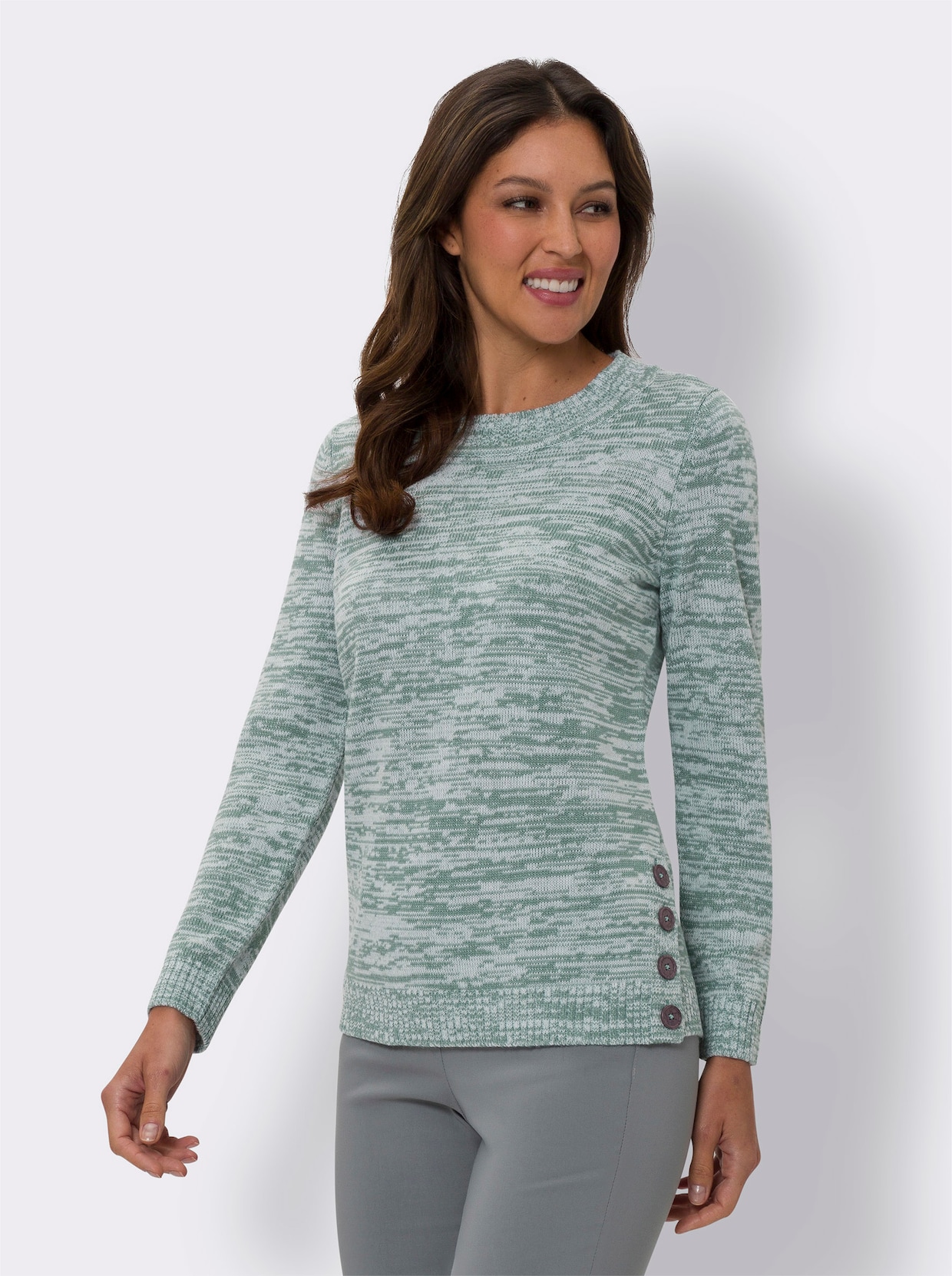 Pullover met ronde hals - jade/ecru gemêleerd