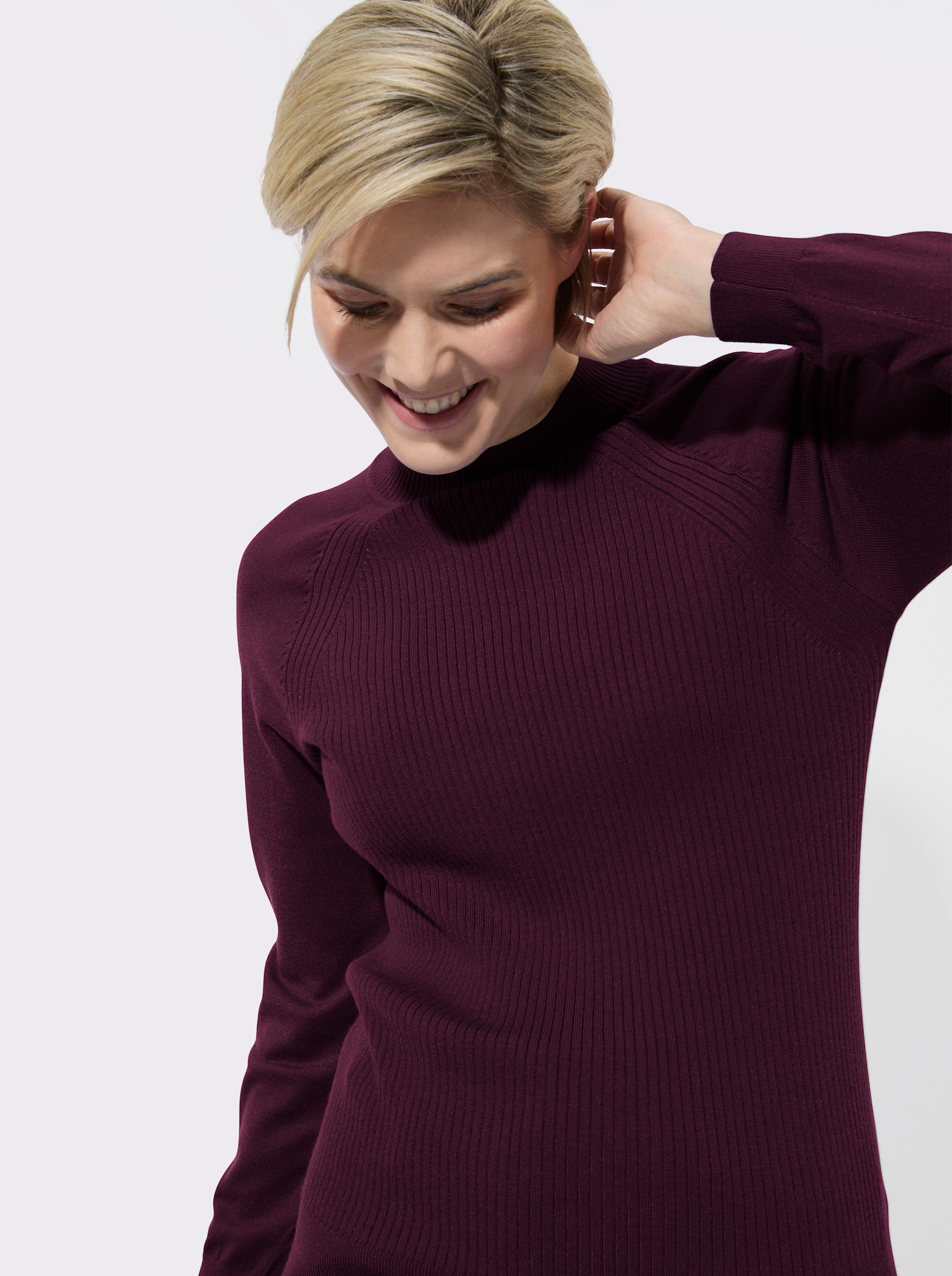Stehkragenpullover mit Einstrick-Muster - burgund