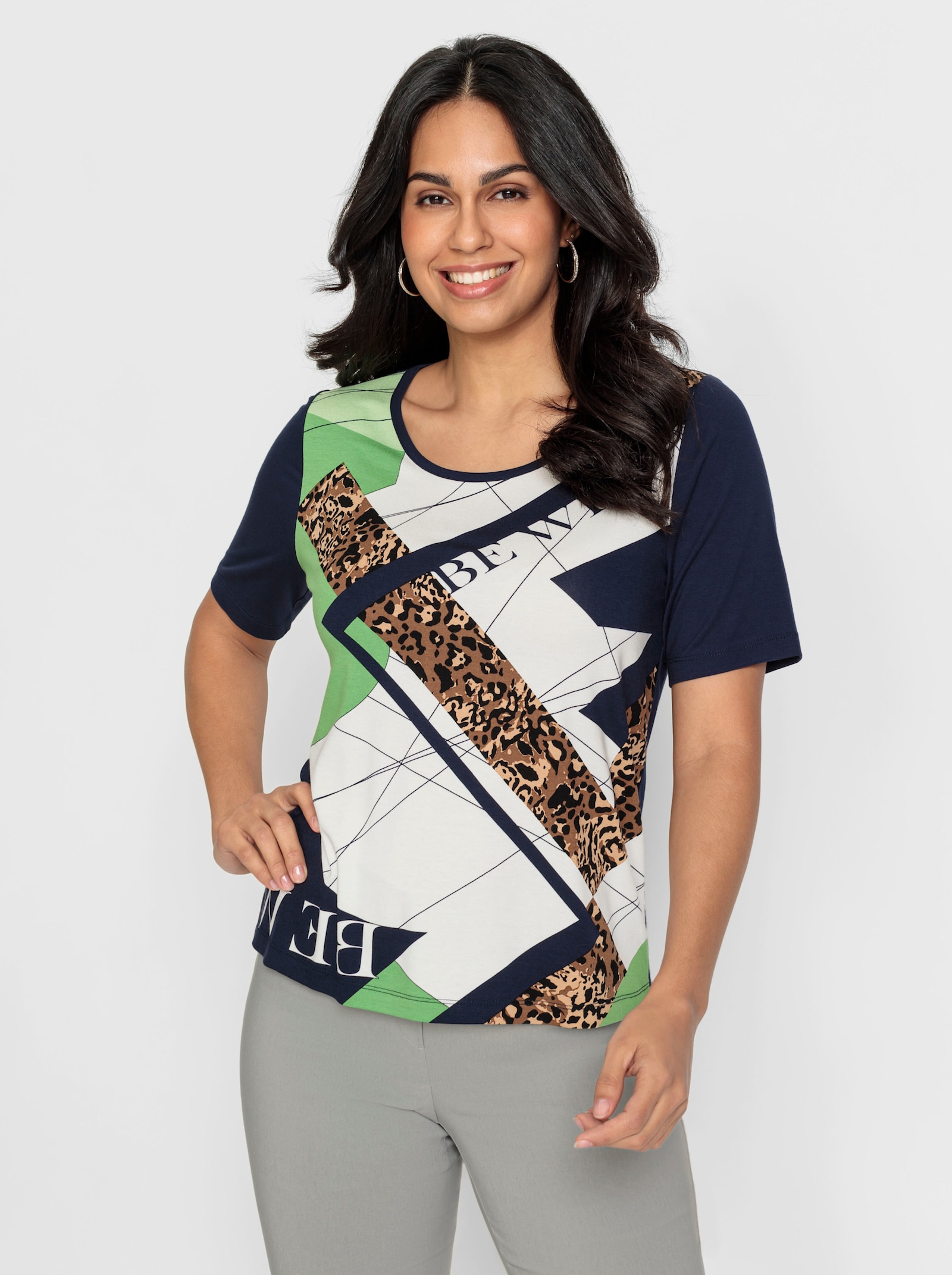 Shirt met korte mouwen en patroonmix - marine/ecru geprint