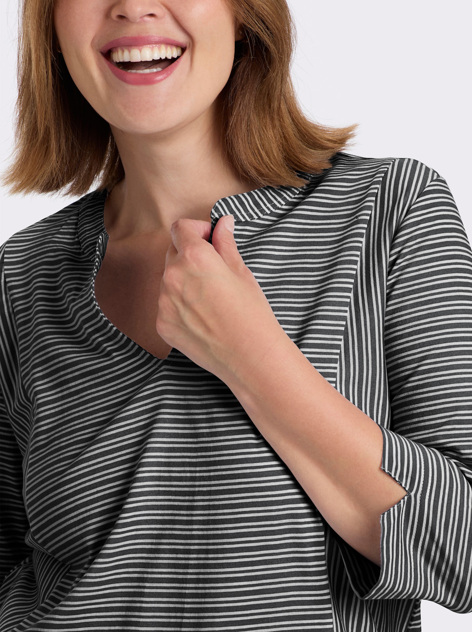 3/4-Arm-Shirt mit Ringel-Muster, garngefärbt - schwarz-weiß-gestreift