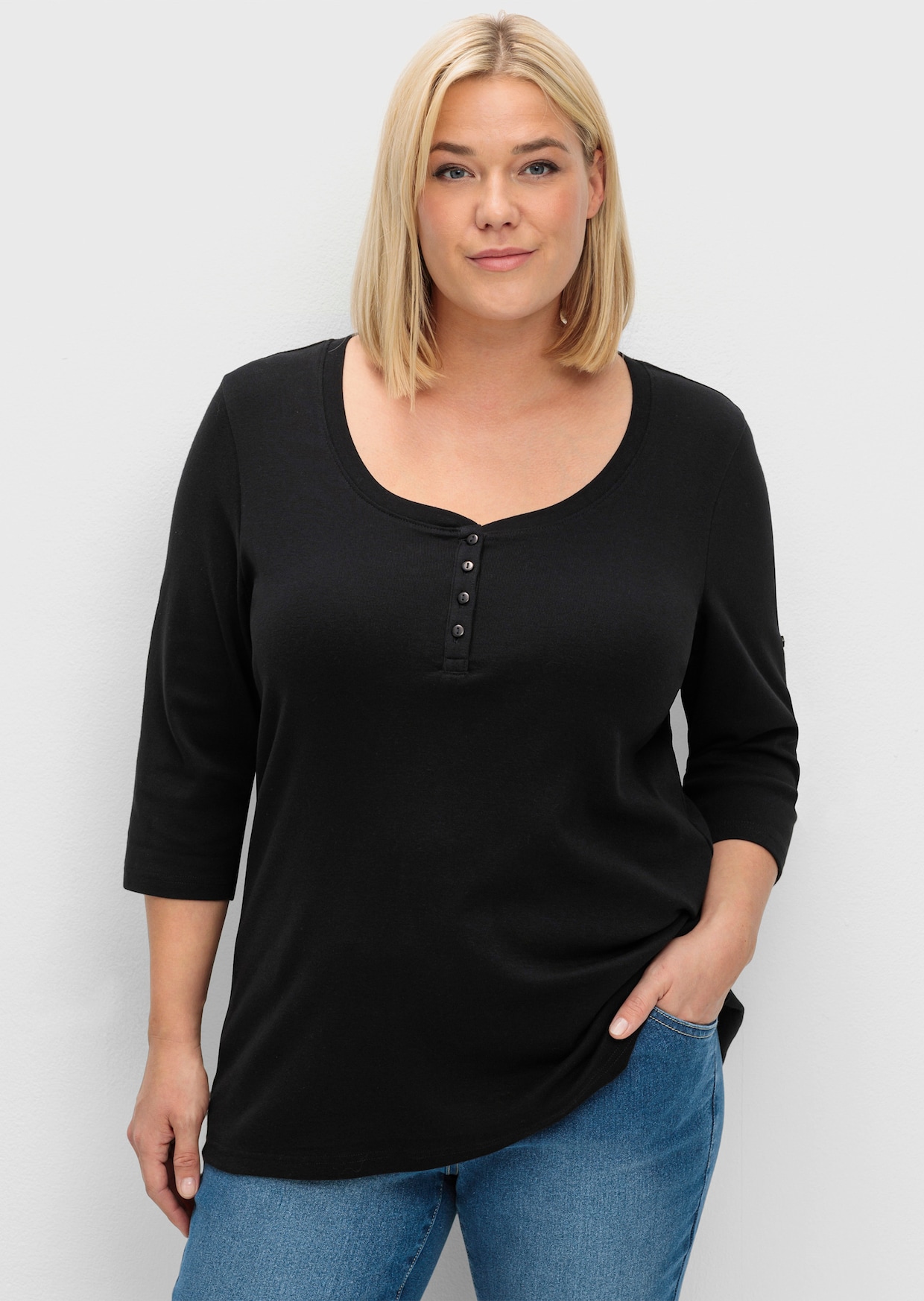 sheego Shirt met 3/4-mouw - zwart