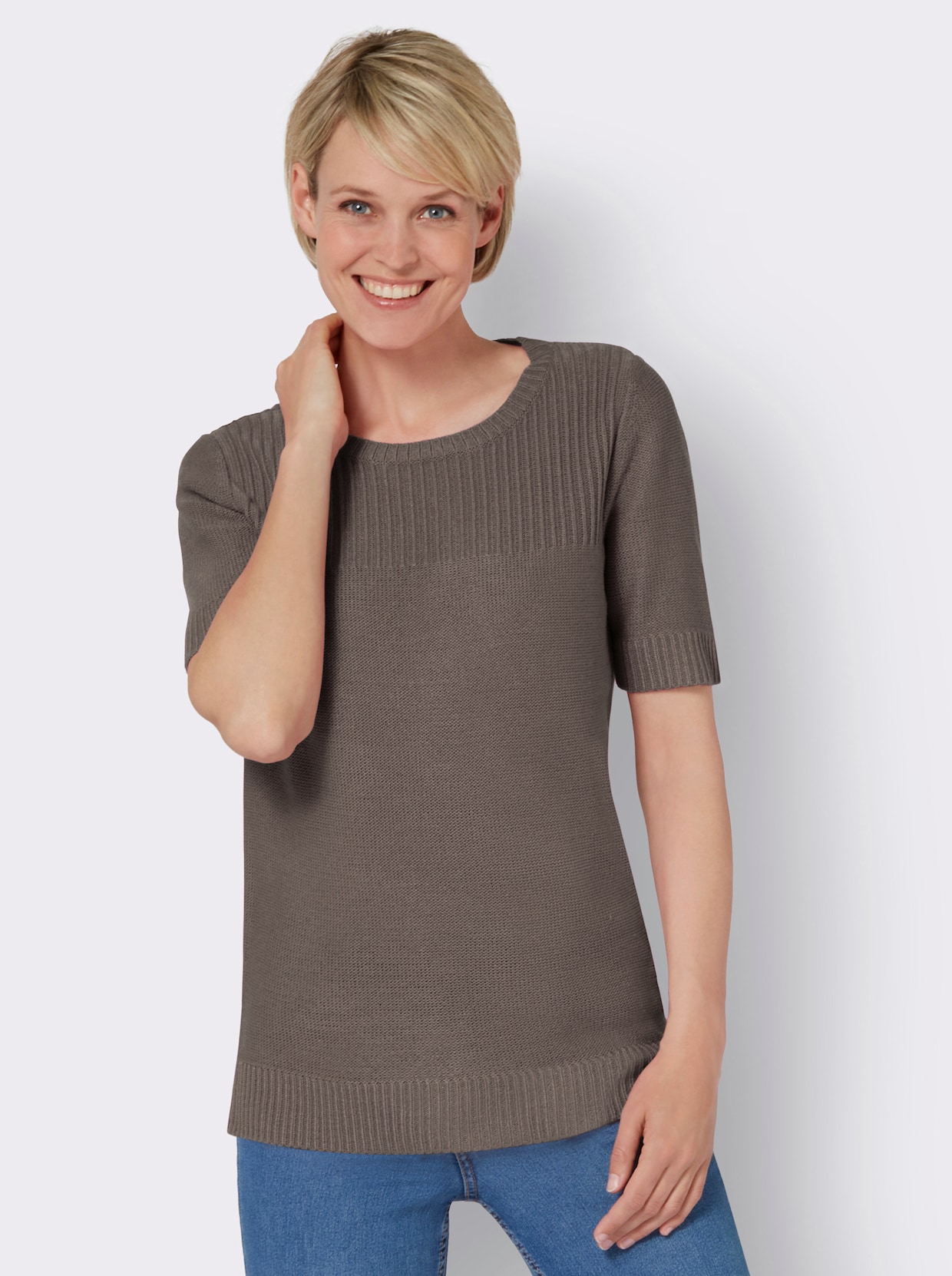 Pullover met korte mouwen - taupe