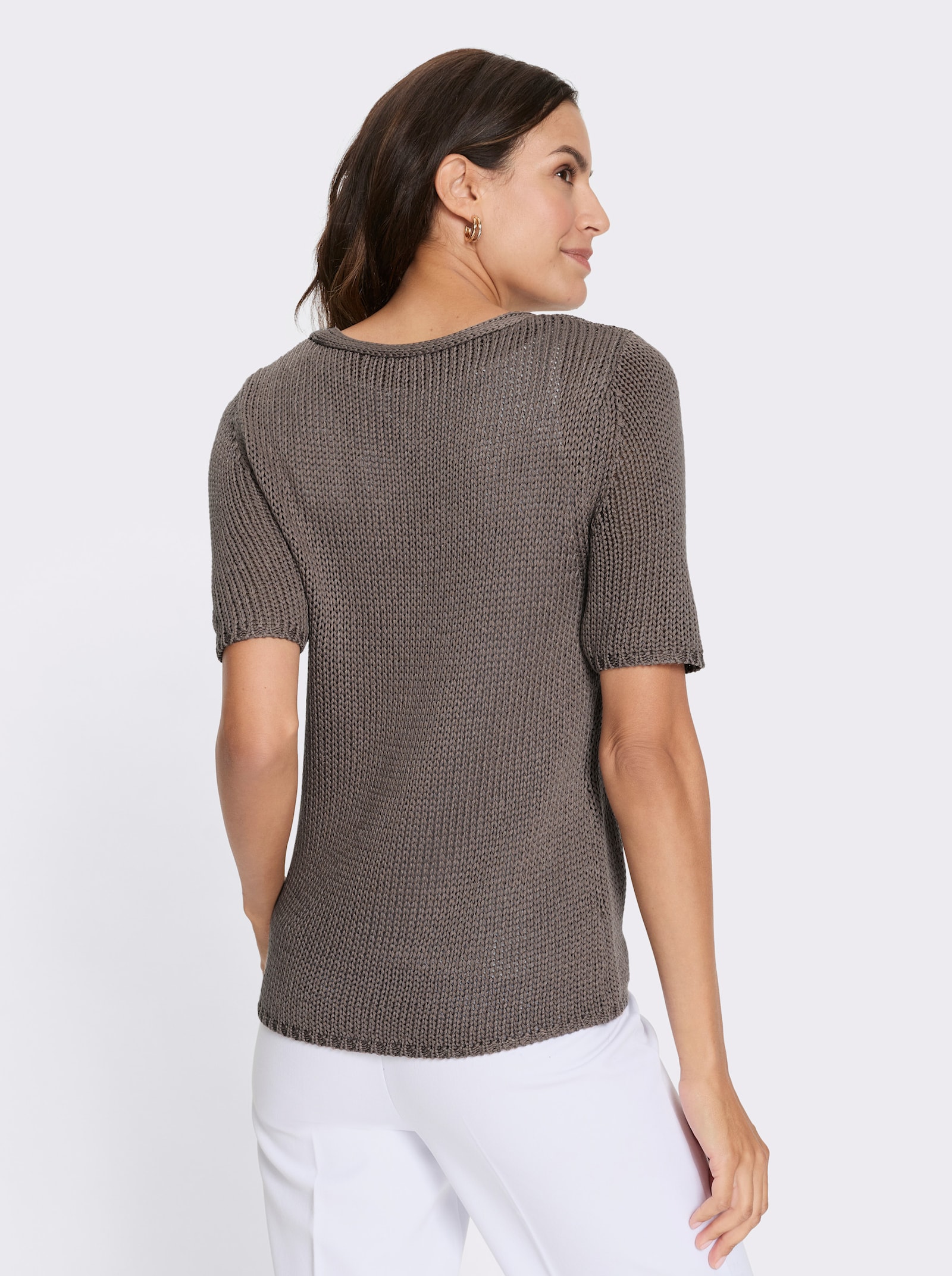 Pull à manches courtes avec fil fantaisie - taupe