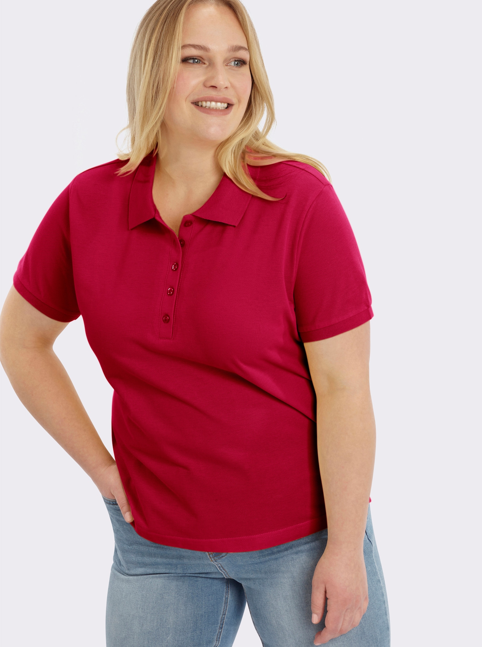 Poloshirt mit Seitenschlitzen - kirschrot
