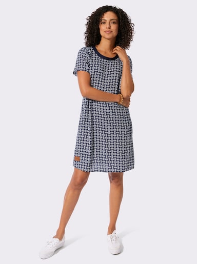 Webkleid in figurfreundlicher A-Linie - marine-ecru-bedruckt