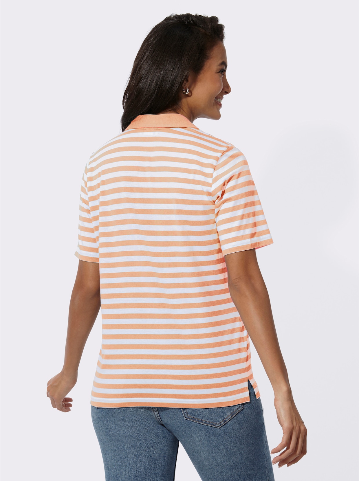 Poloshirt - apricot-weiß-geringelt