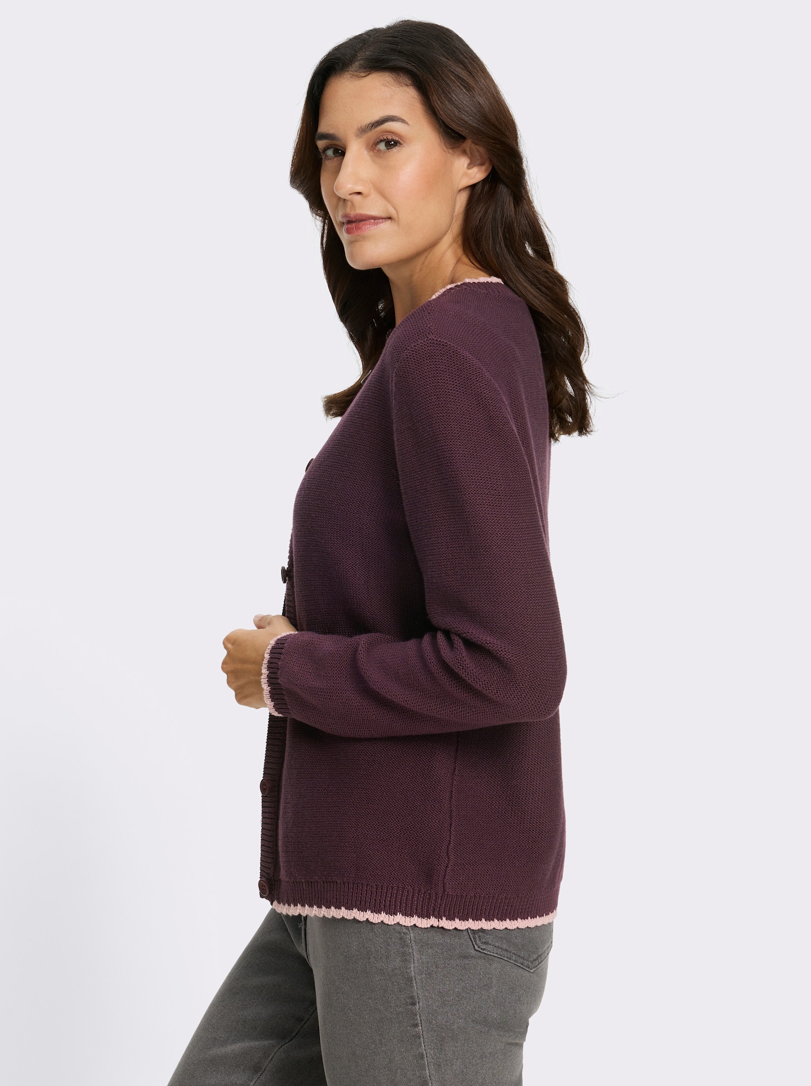 Strickjacke mit Muschelkante - burgund