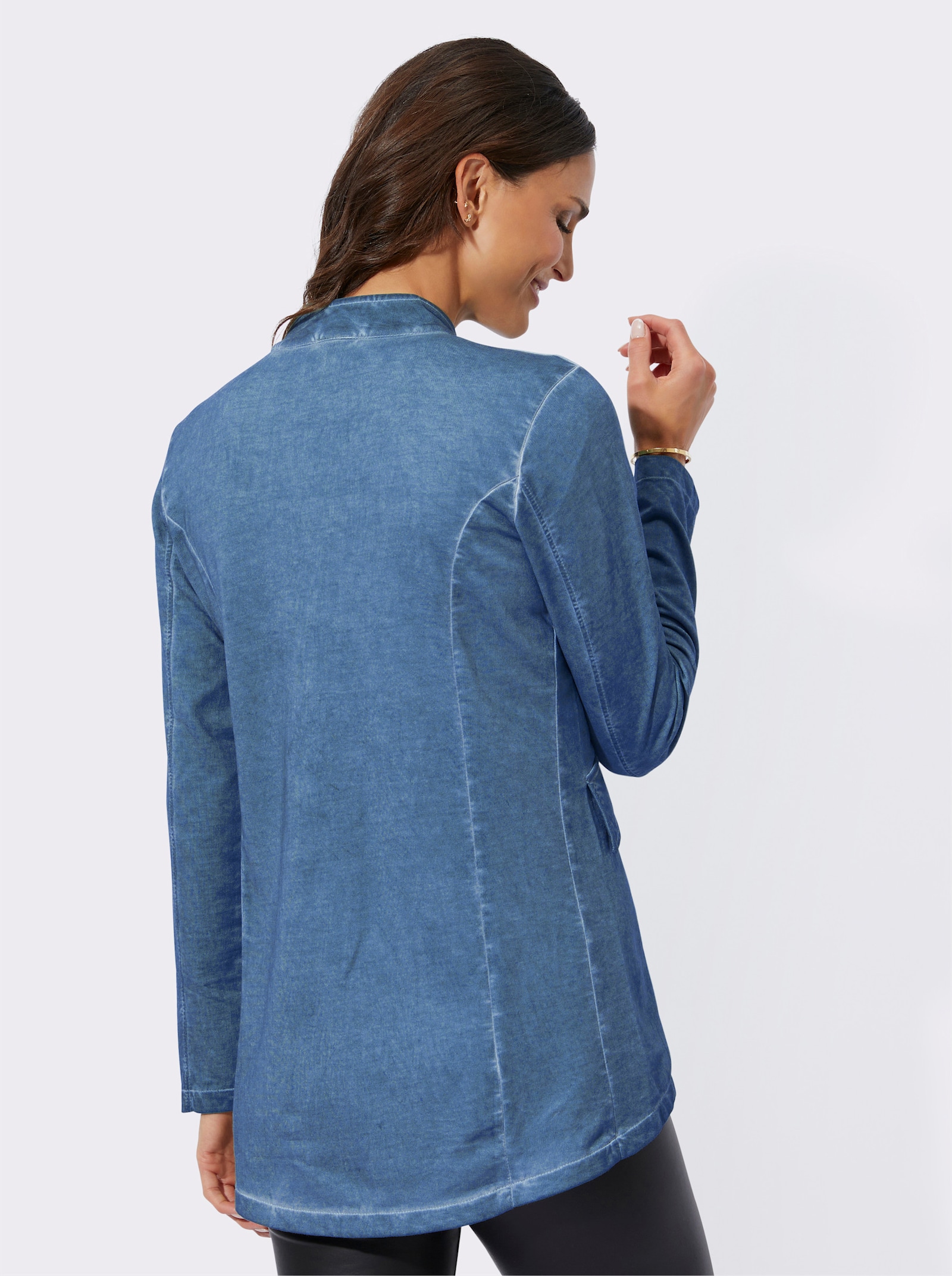 Sweatjacke in Oil-dyed-Optik - jeansblau