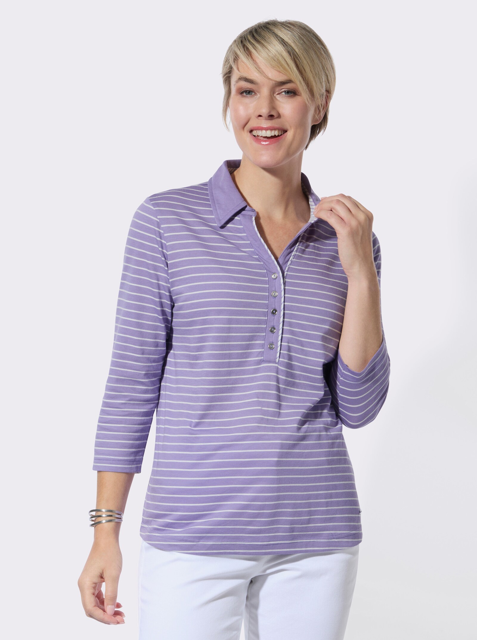 Poloshirt im Ringel-Dessin - lavendel-ecru-geringelt