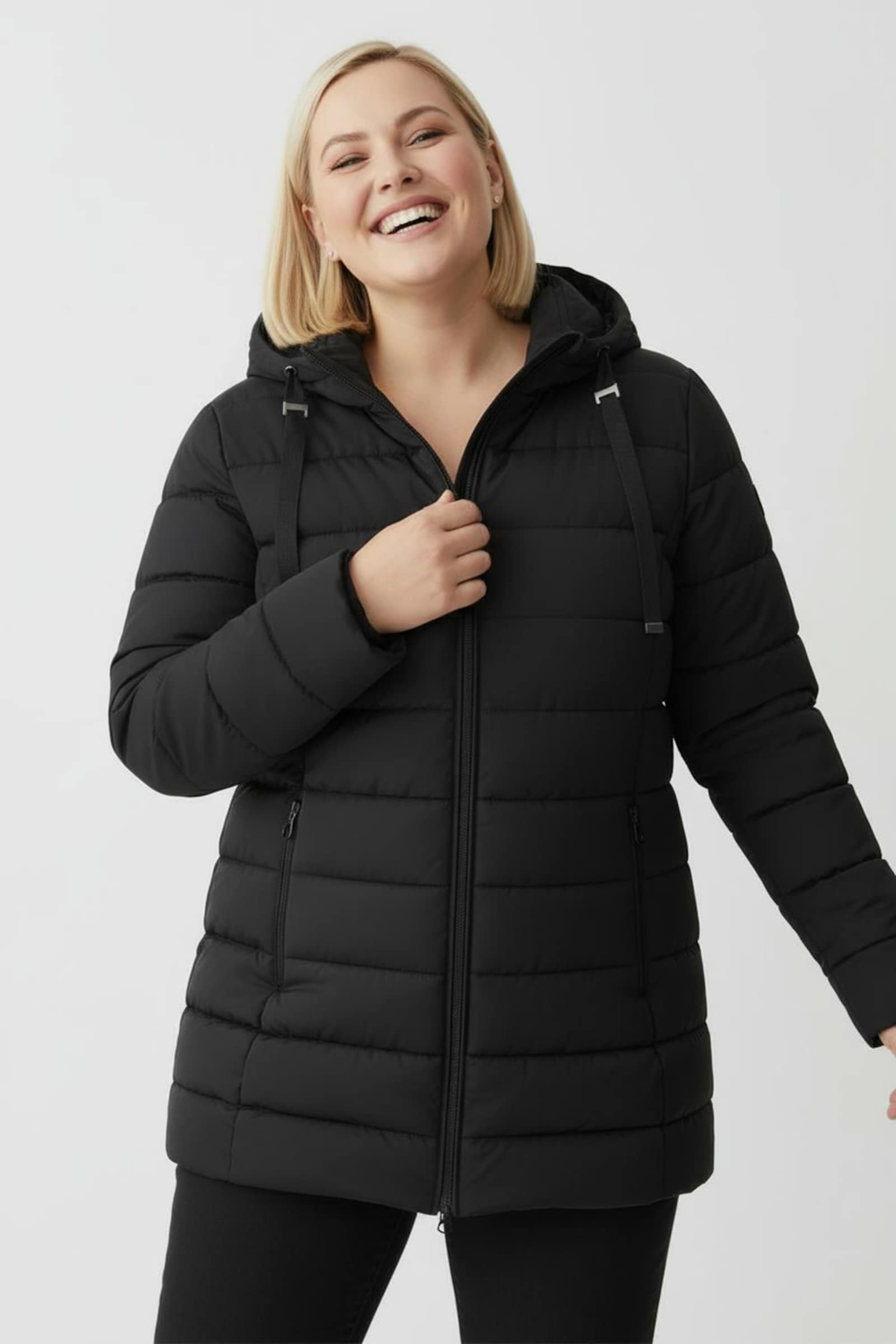 Steppjacke mit elastischer Kontrast-Paspelierung - schwarz