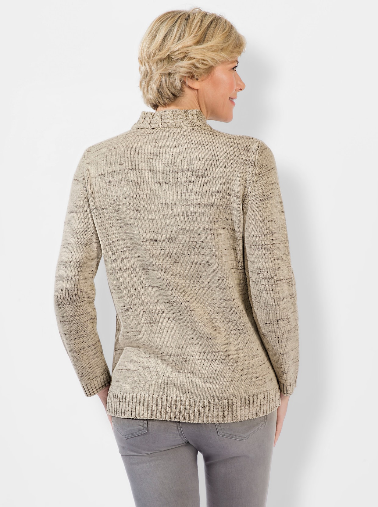 Stehkragenpullover - sand-dunkeltaupe-meliert