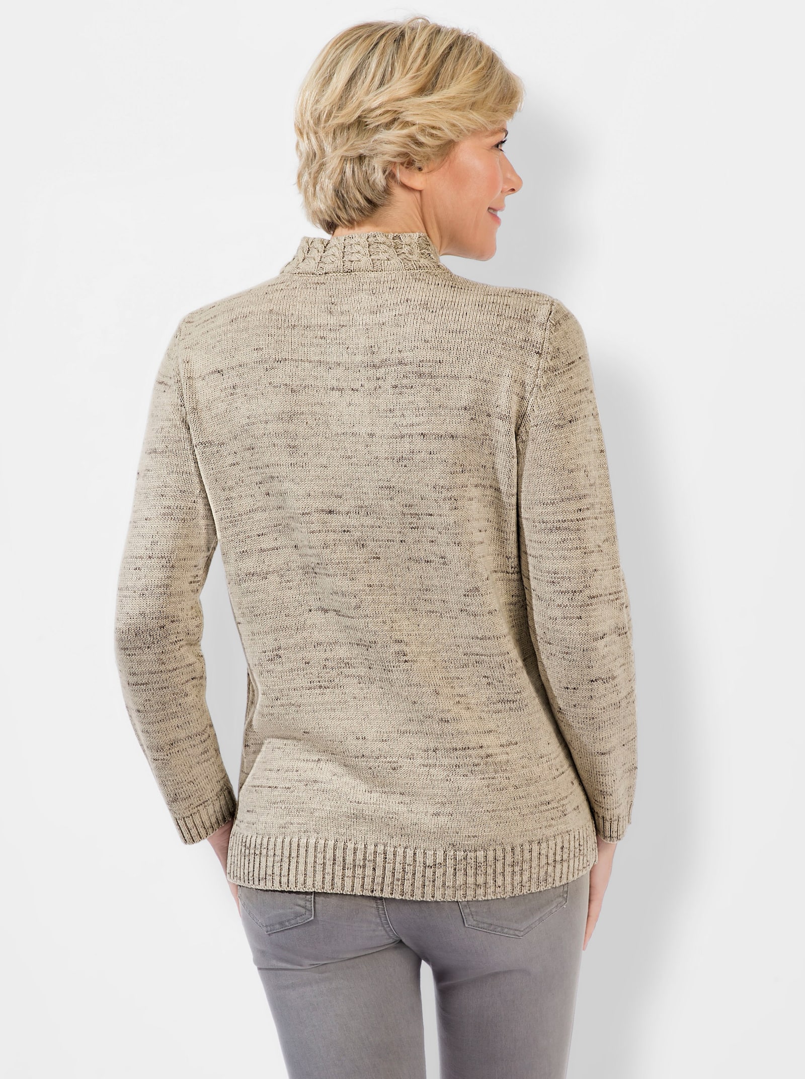 Stehkragenpullover aus Merino-Wolle - sand-dunkeltaupe-meliert