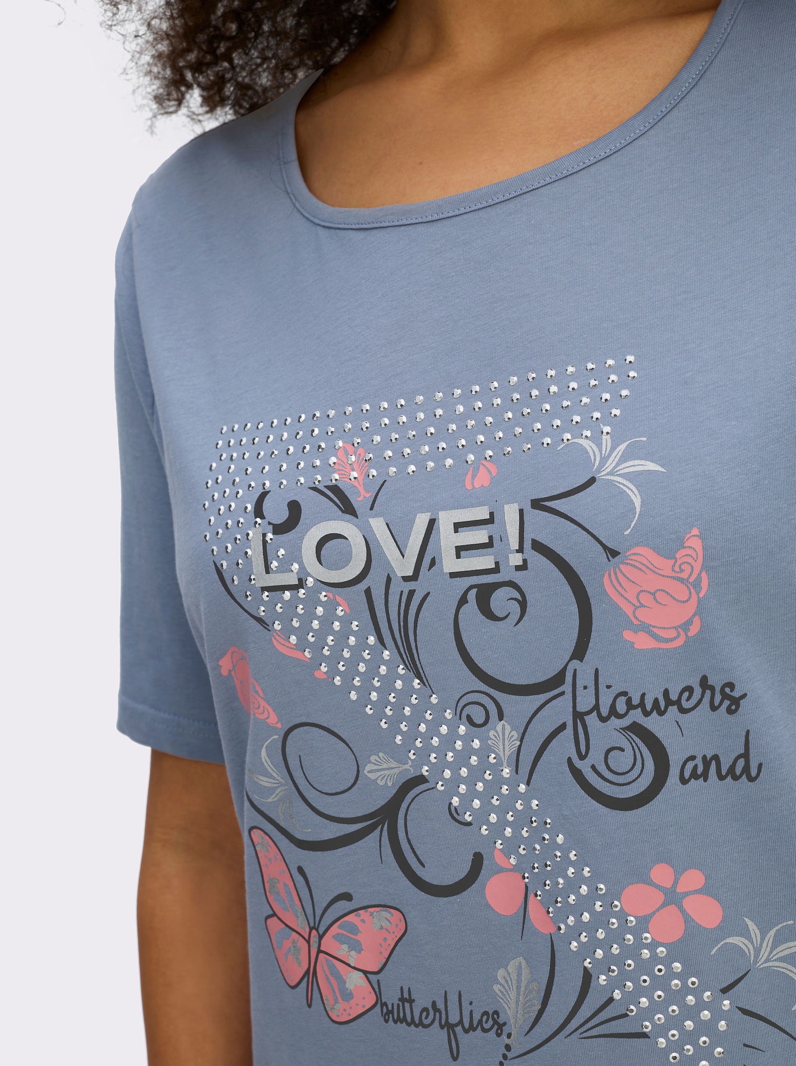 T-Shirt mit Schmetterlings-Druck - taubenblau