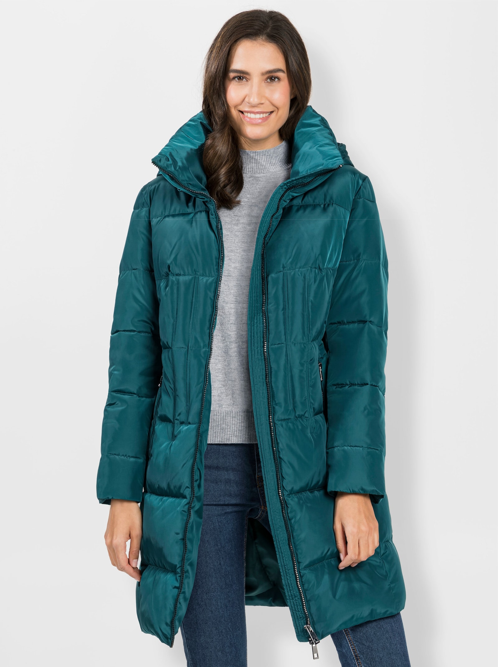 Manteau matelassé avec fronces au niveau du col montant - bleu pétrole