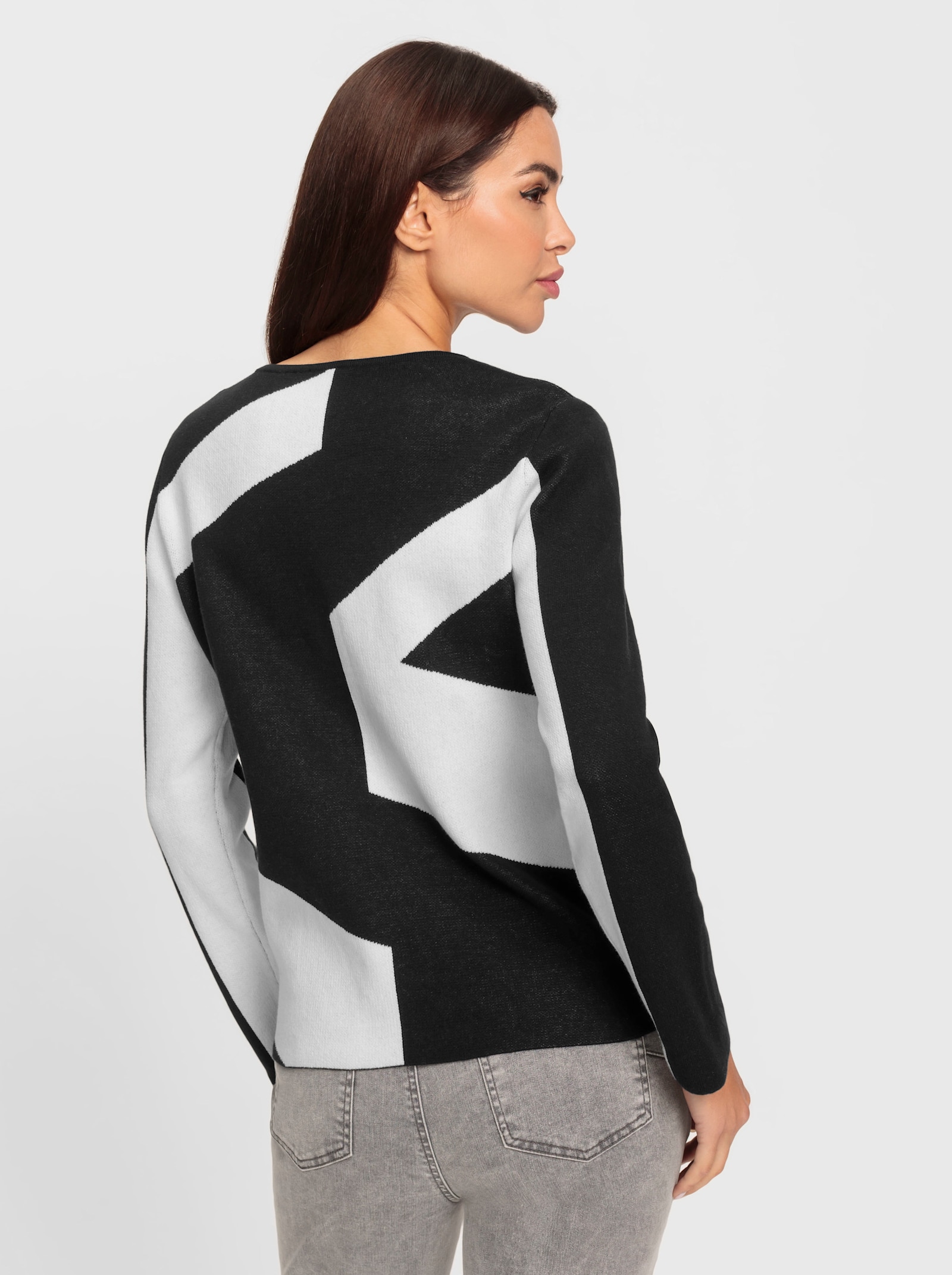 heine Rundhalspullover mit Intarsienstrick - schwarz-ecru-gemustert