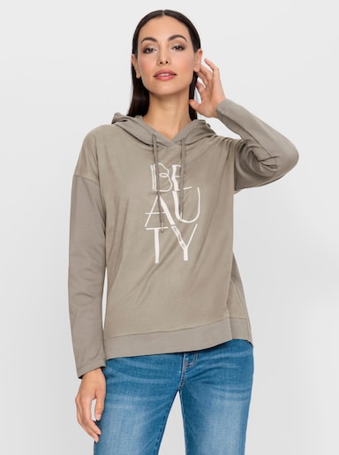 heine Kapuzenshirt mit Glitzersteinen - sesam