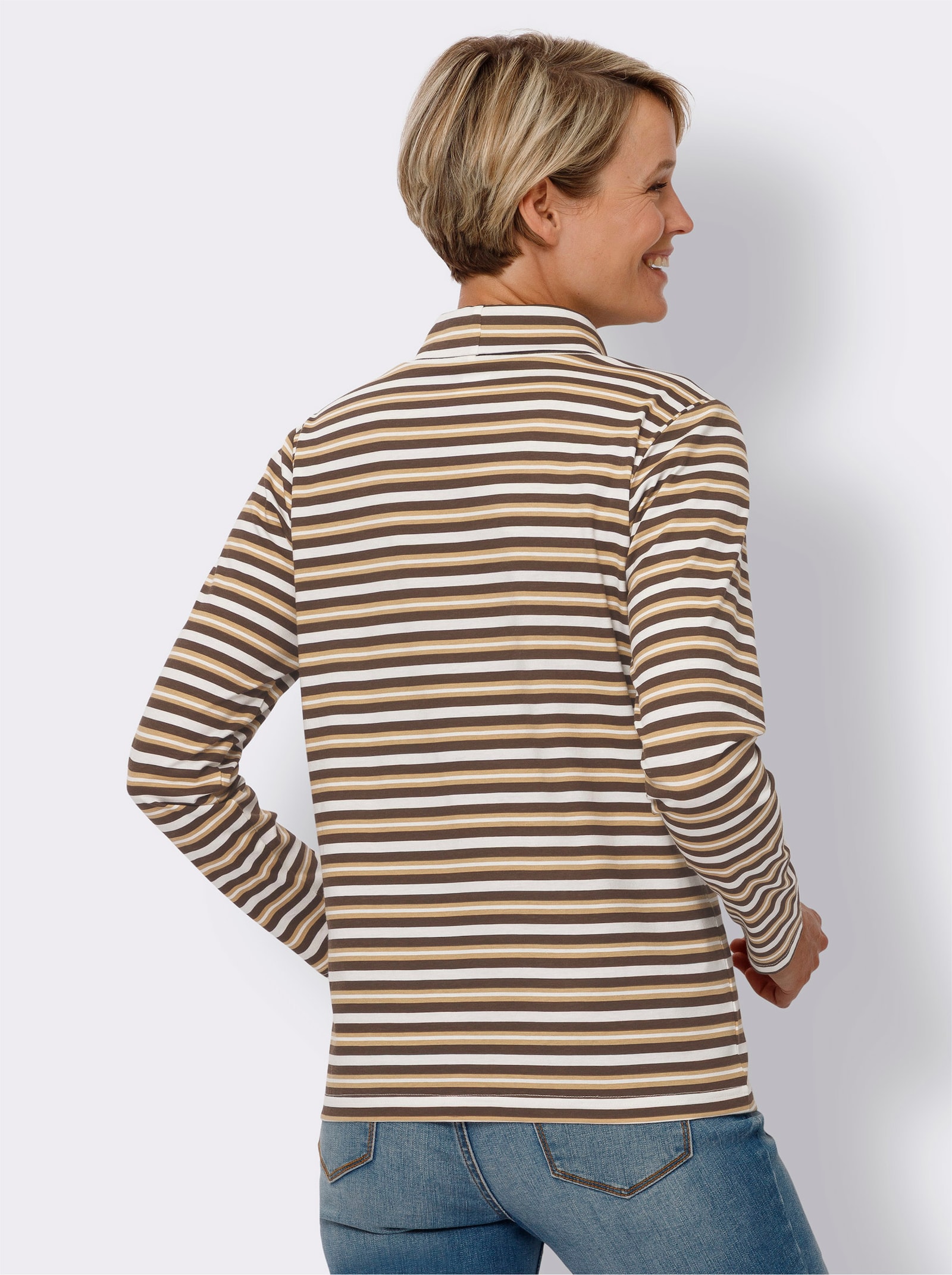 Colshirt van puur katoen, gestreept - chocolade/camel gestreept