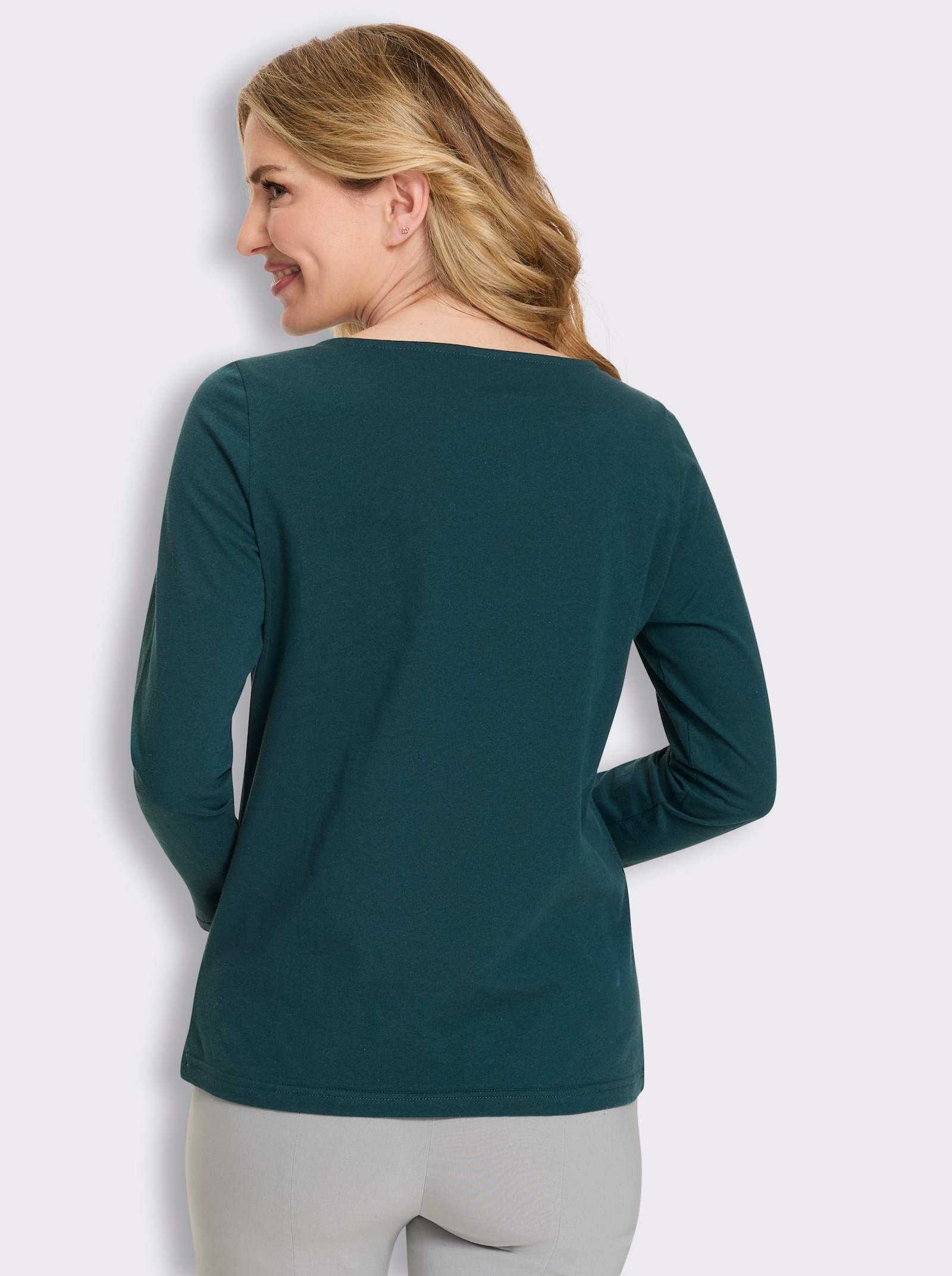 Langarmshirt mit Glitzersteinchen - petrol