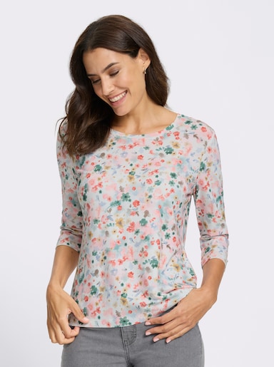 3/4-Arm-Shirt mit floralem Dessin - ecru-flamingo-bedruckt