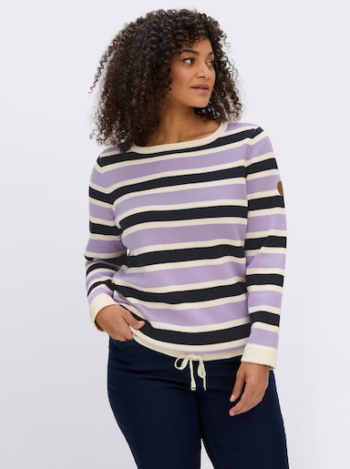 sheego Strickpullover im Colour-Blocking - lila-ecru-geringelt