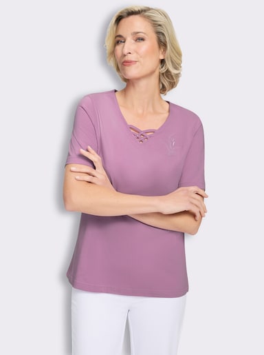 Shirt met korte mouwen en bloemenborduursel - orchidee