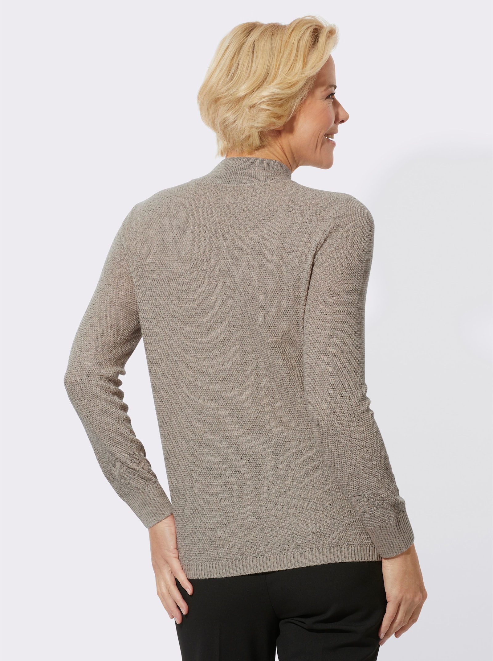 Stehkragenpullover mit Glitzersteinchen-Deko - sand-meliert