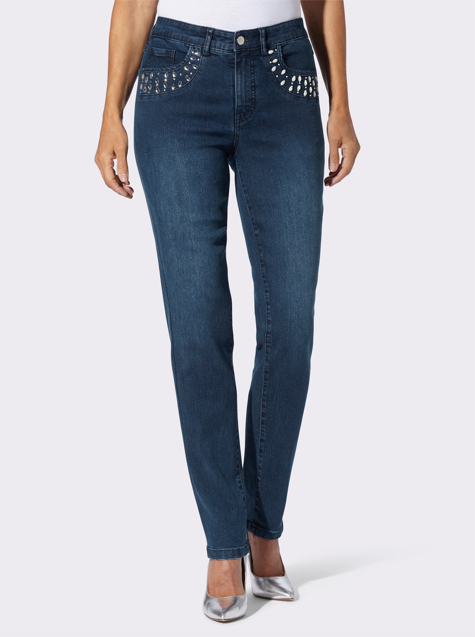 Jeans mit Glitzersteinchen - blue-stone-washed