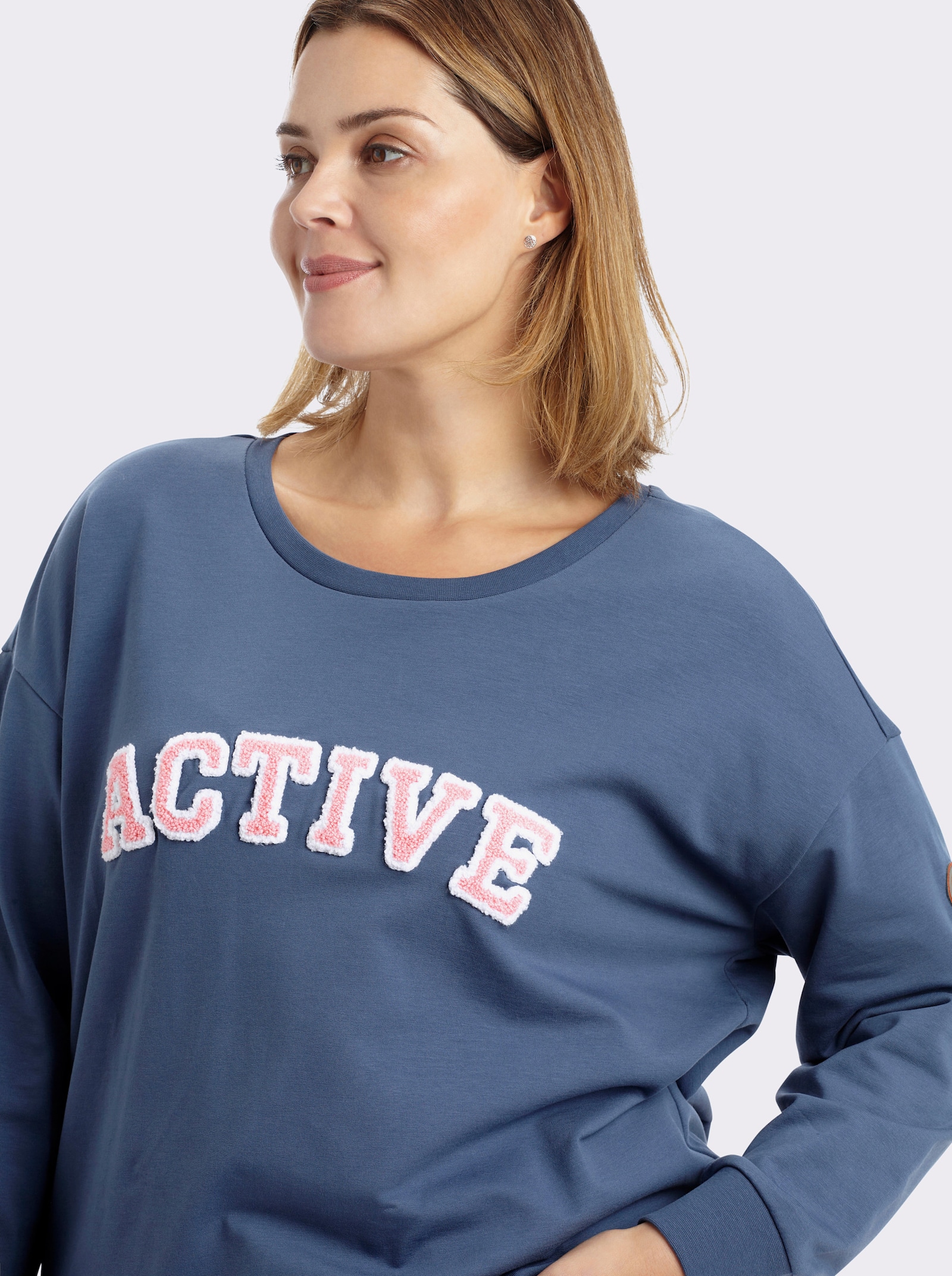 sheego Sweatshirt mit Flockprint - rauchblau-hellblau-bedruckt