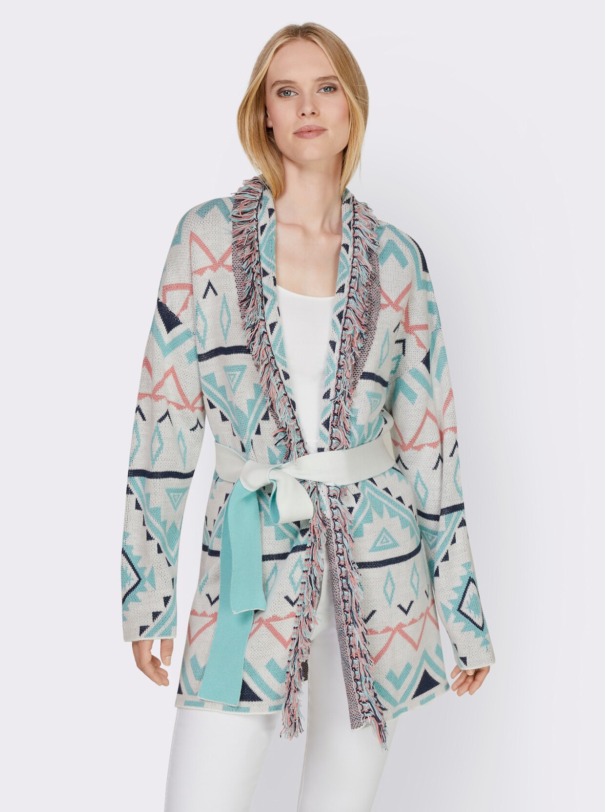 heine Strickjacke - ecru-dunkelblau-gemustert