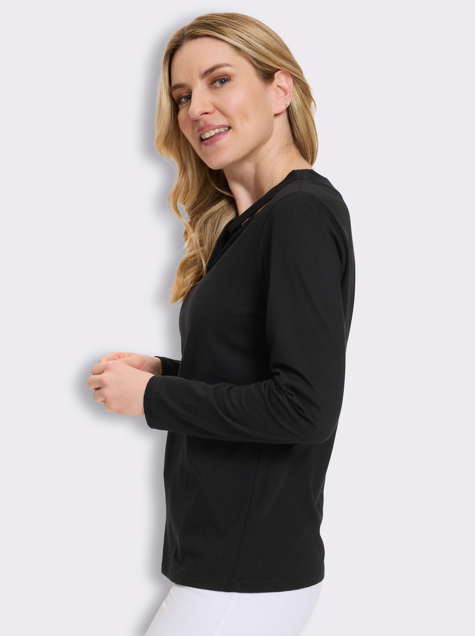 Langarmshirt mit Knoten-Detail - schwarz
