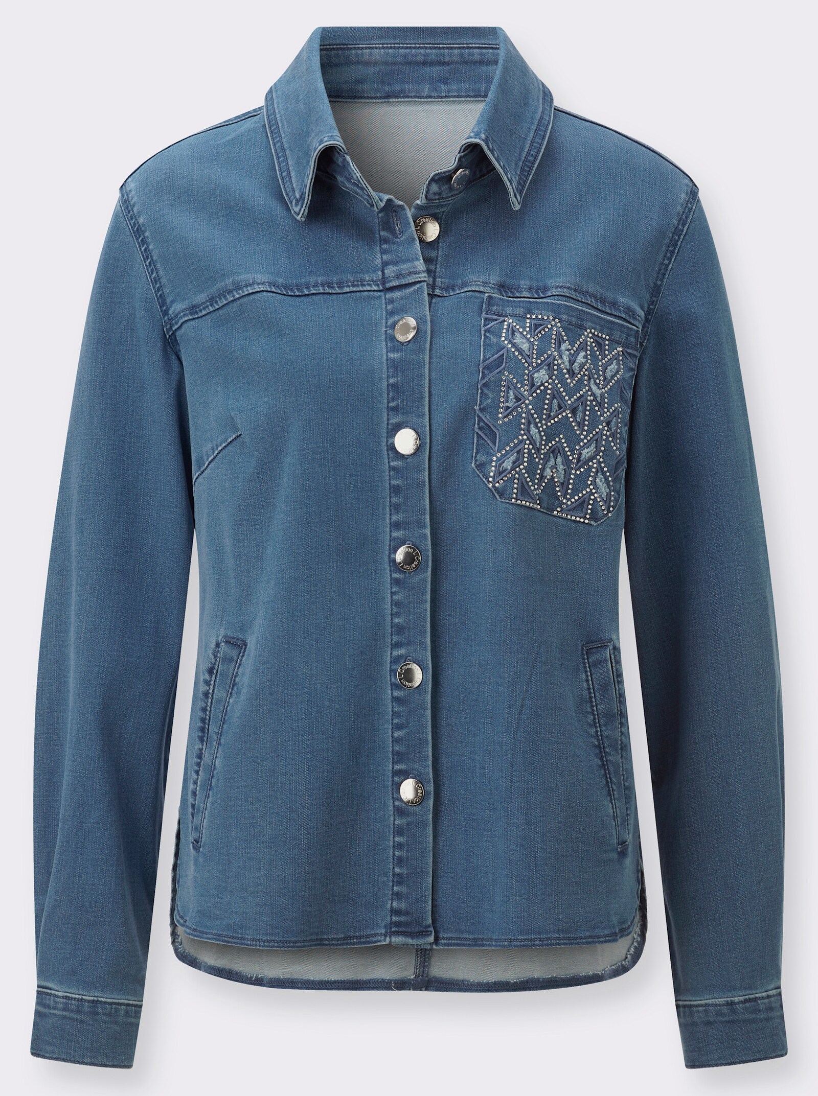 Jeansbluse mit Cut-outs - blue-bleached