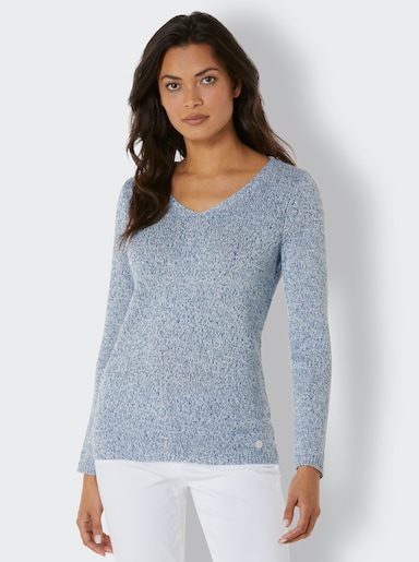CREATION L PREMIUM V-Ausschnitt-Pullover in Melange-Qualität - jeansblau-mint-meliert
