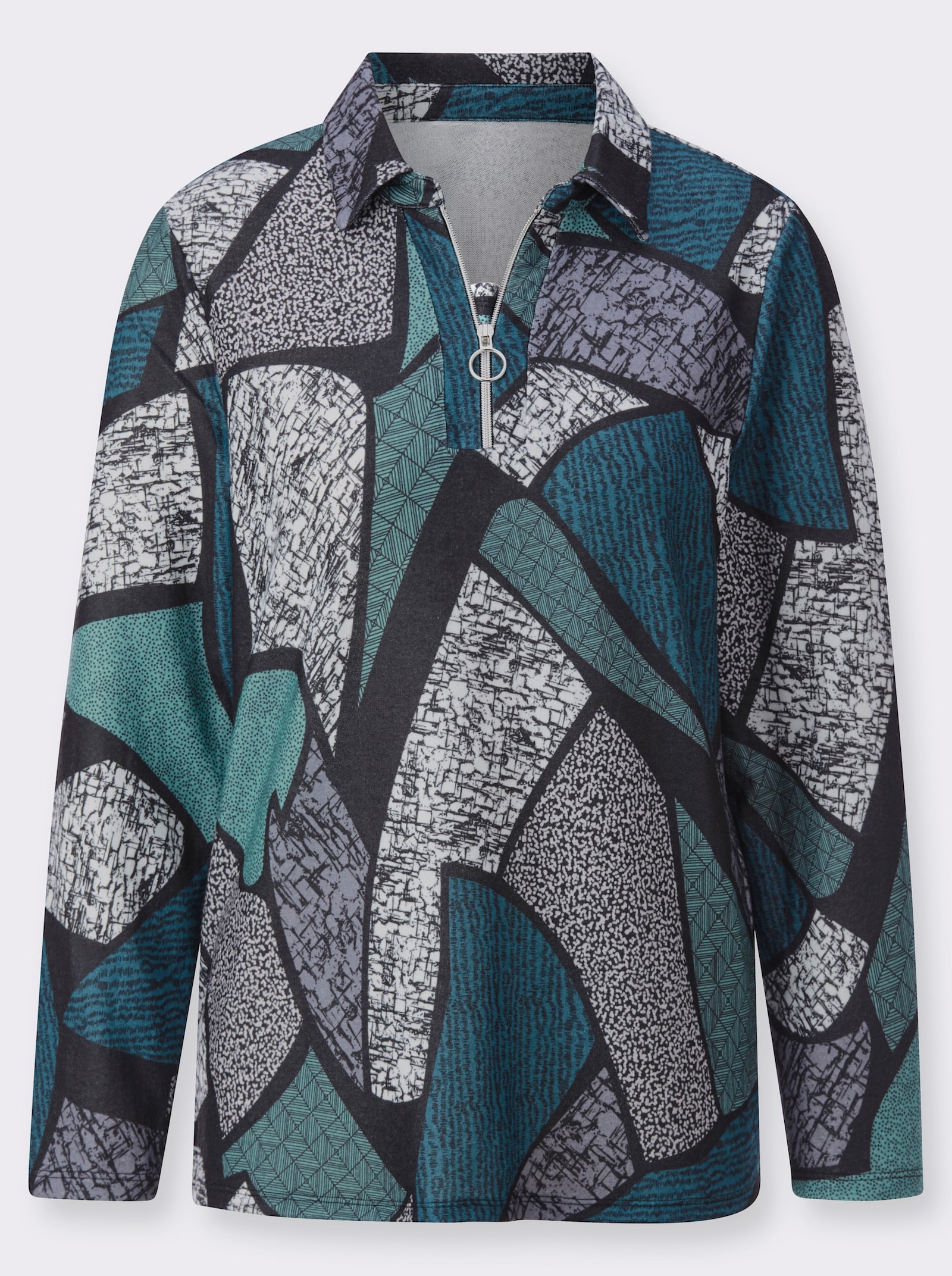 Langarmshirt im Grafik-Dessin - ozean-schwarz-bedruckt