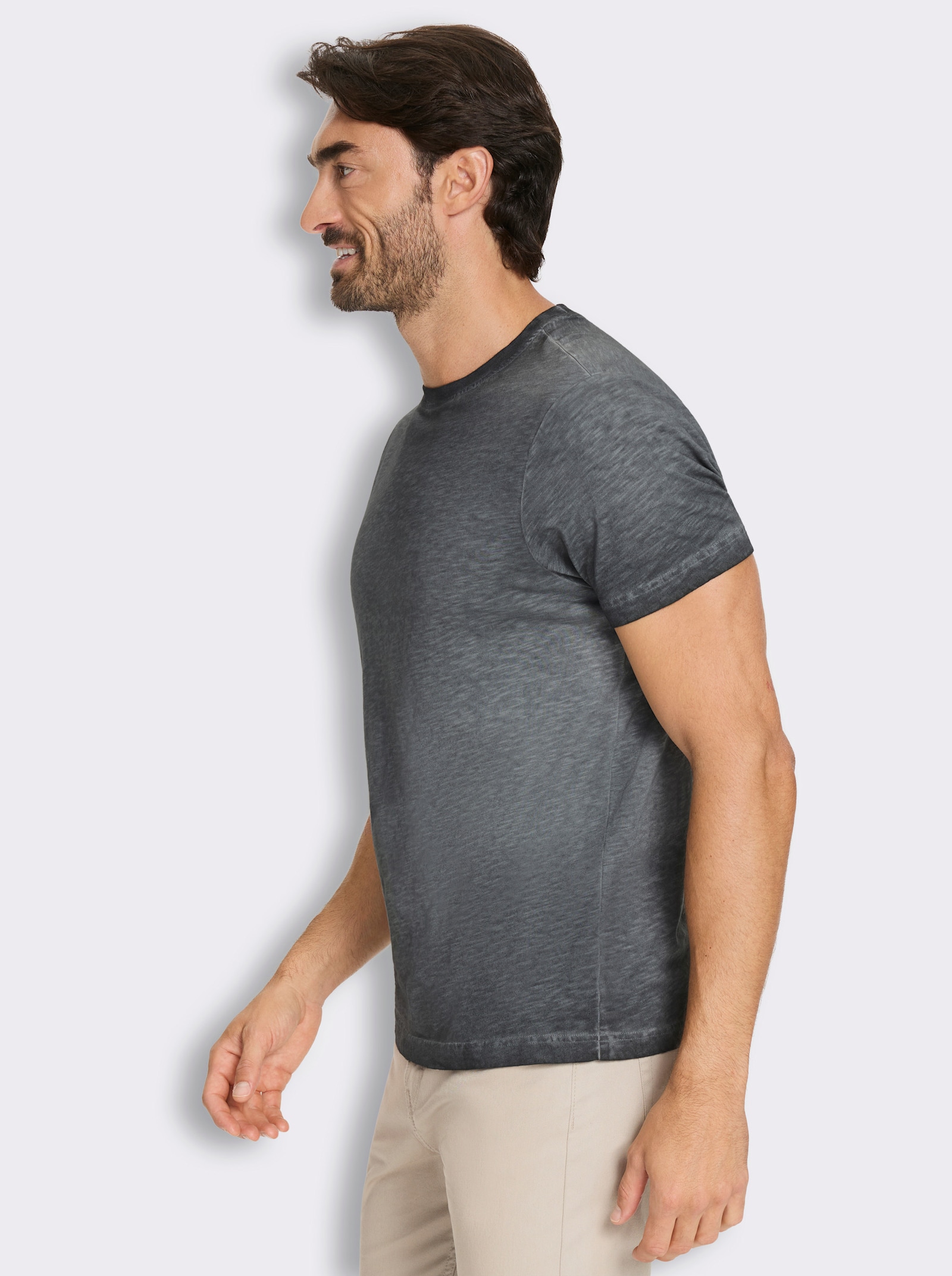 Kurzarmshirt mit Rundhals-Ausschnitt, Baumwolle - schwarz
