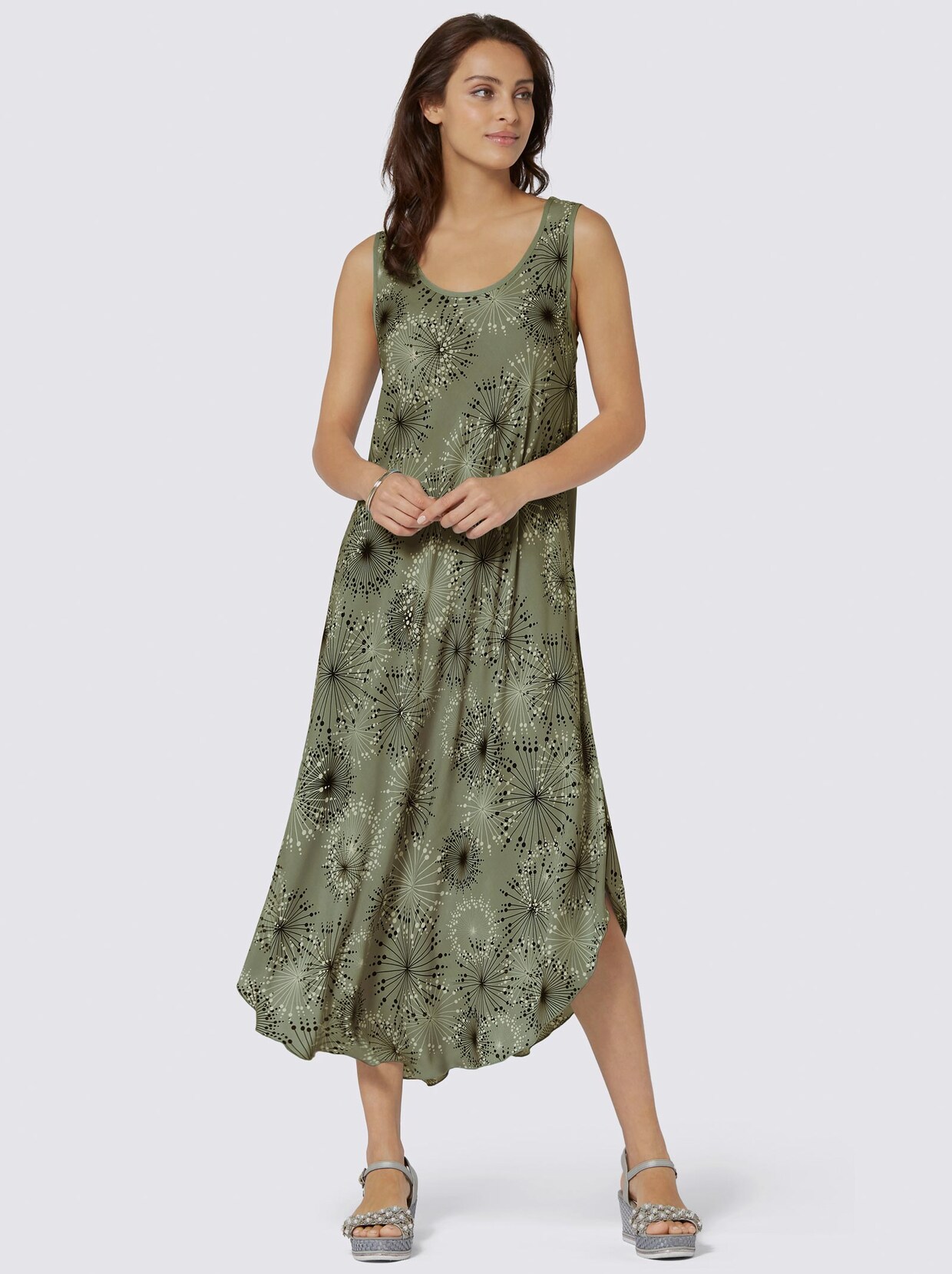 Druckkleid - khaki-graphit-bedruckt