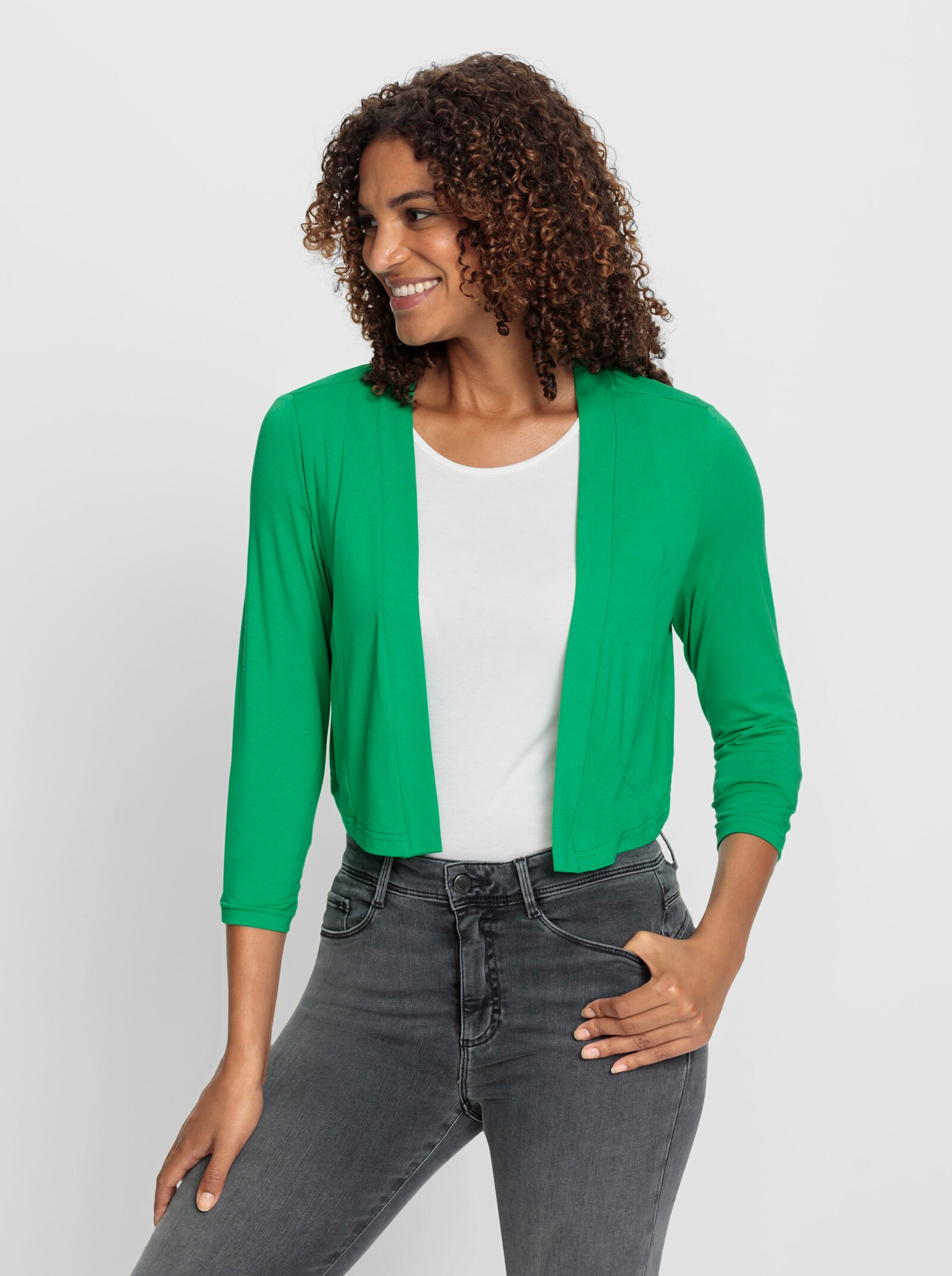 Shirtjacke in Bolero-Form - grasgrün