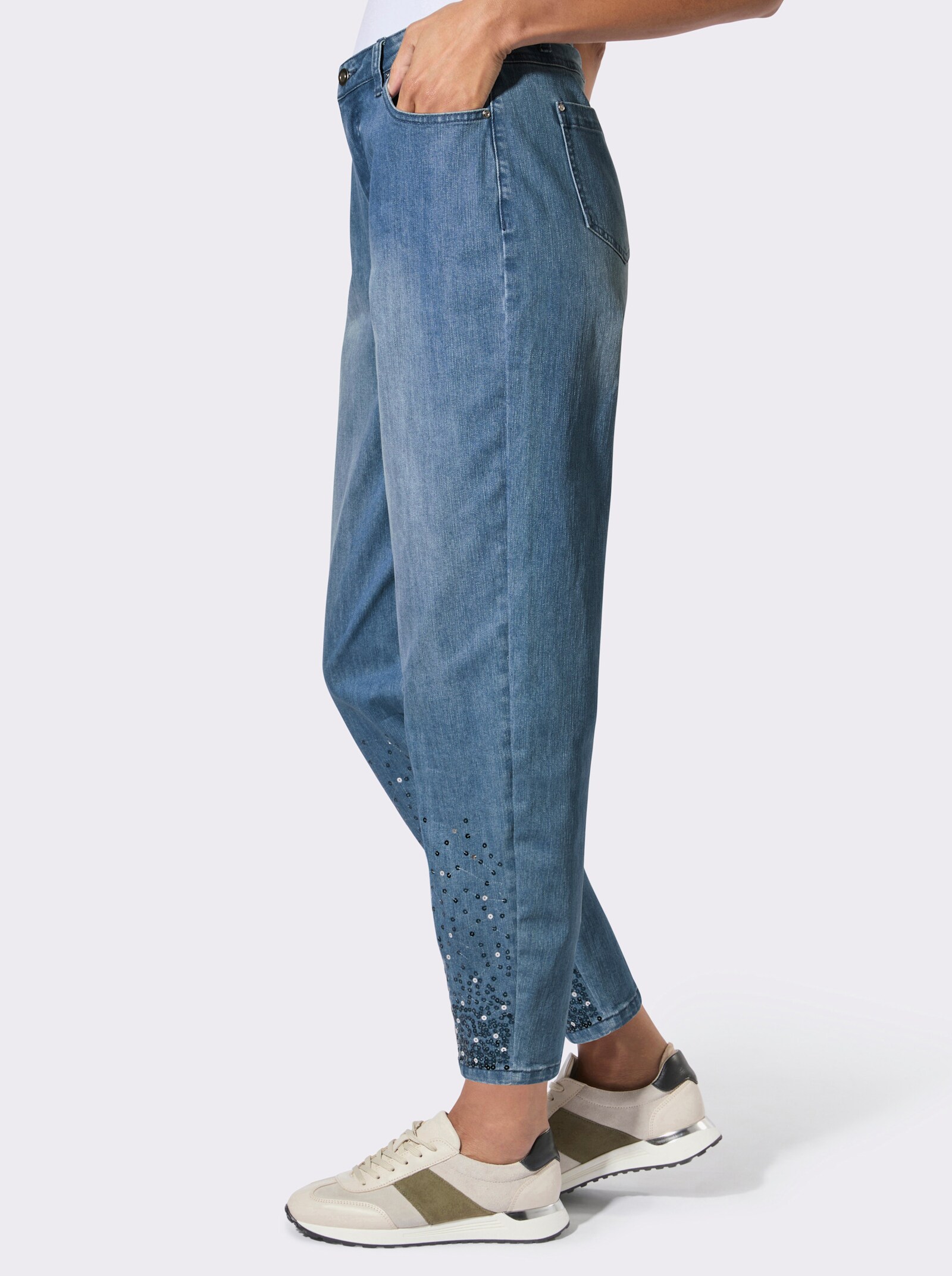Baumwoll-Jeans mit Pailletten - blue-bleached