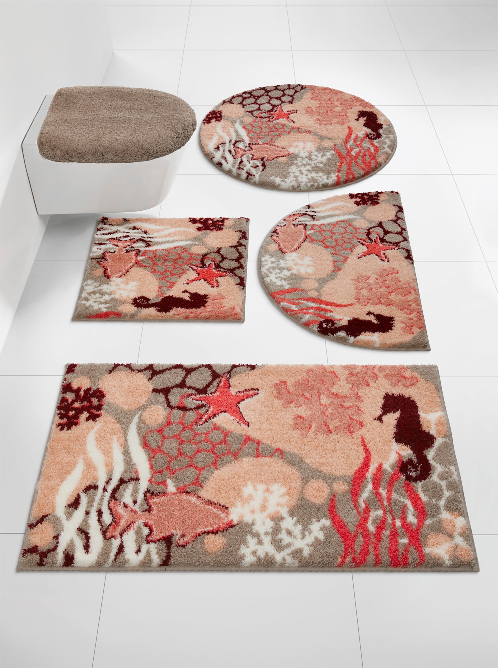 Grund Tapis de bain - taupe-corail à motifs