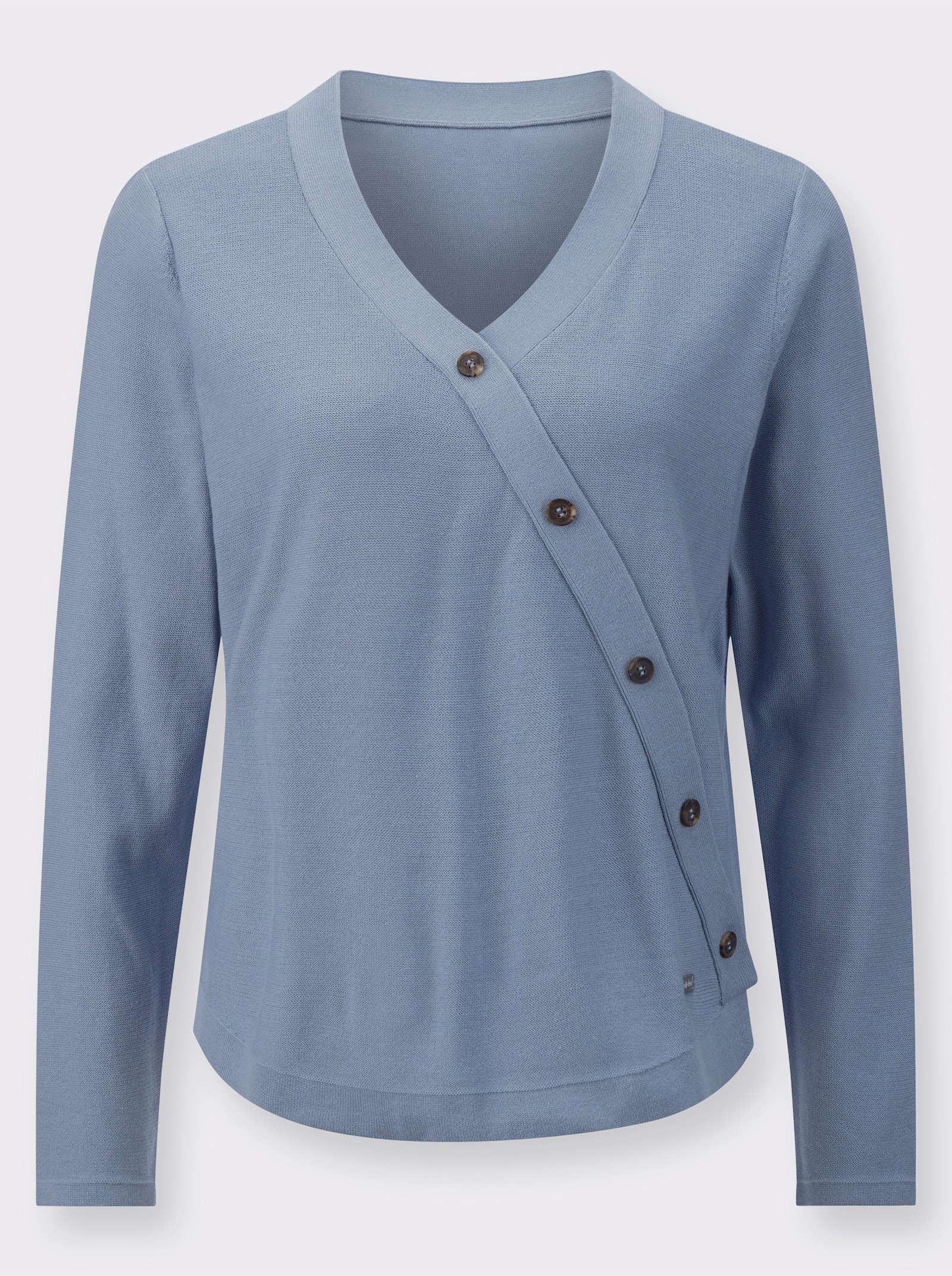 V-Ausschnitt-Pullover in Linksstrick-Optik - bleu